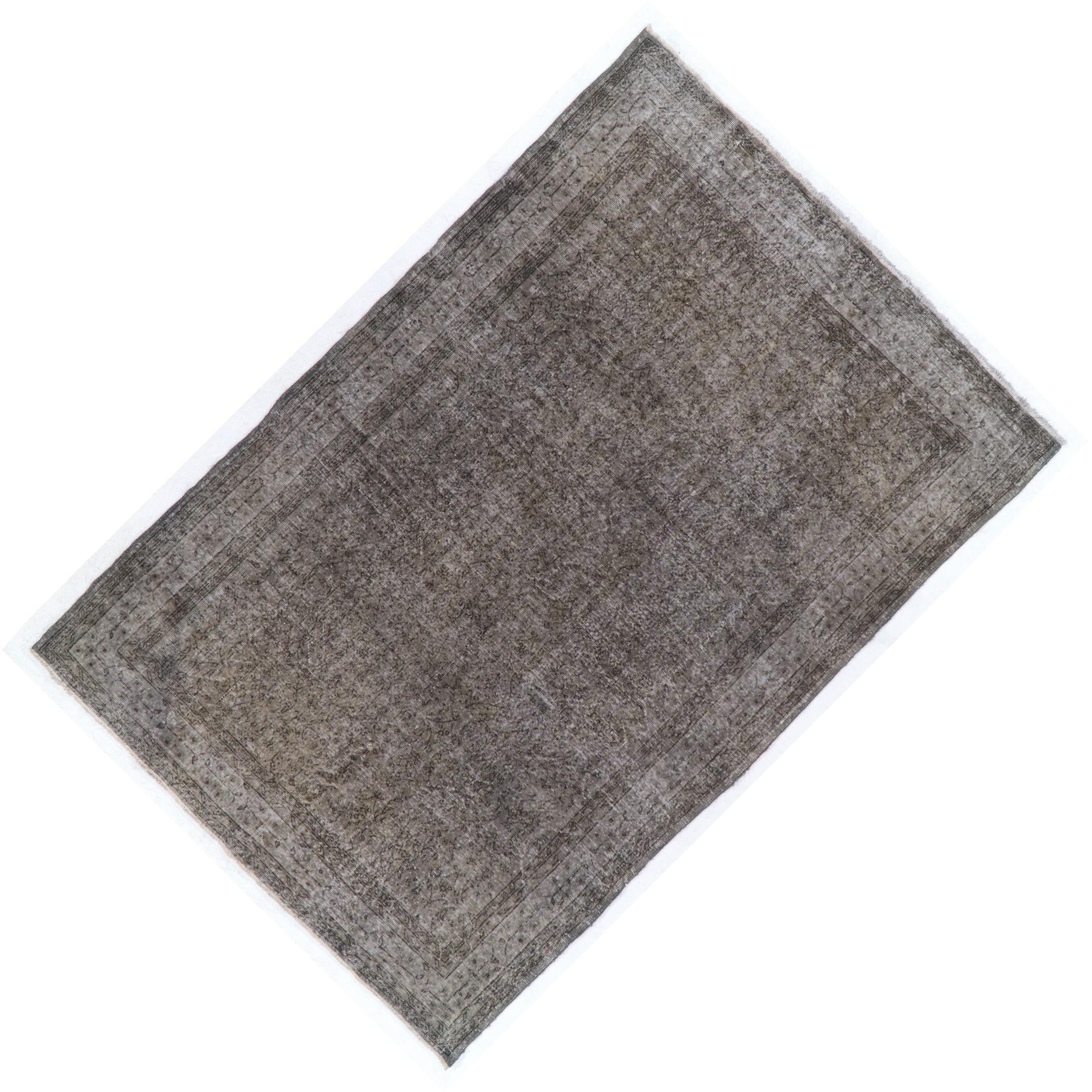 Mid-20th Century 7x10.5 Ft Abstract Hand-Knotted Vintage Contemporary Rug Over-Dyed in Gray Color