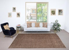 7x10.5 Ft Brown Overdyed Handmade Rug. Vintage Turkish Area Rug for Living Room