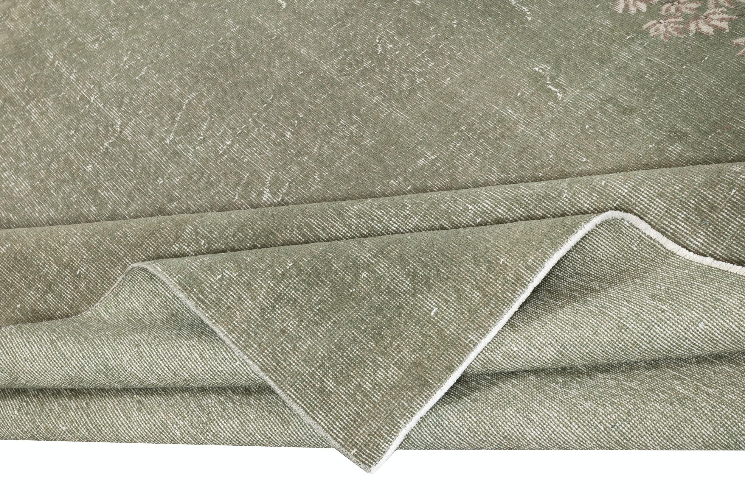 Turkish 7x10.5 Ft Chinese Art Deco Inspired Vintage Handmade Area Rug in Green Color For Sale