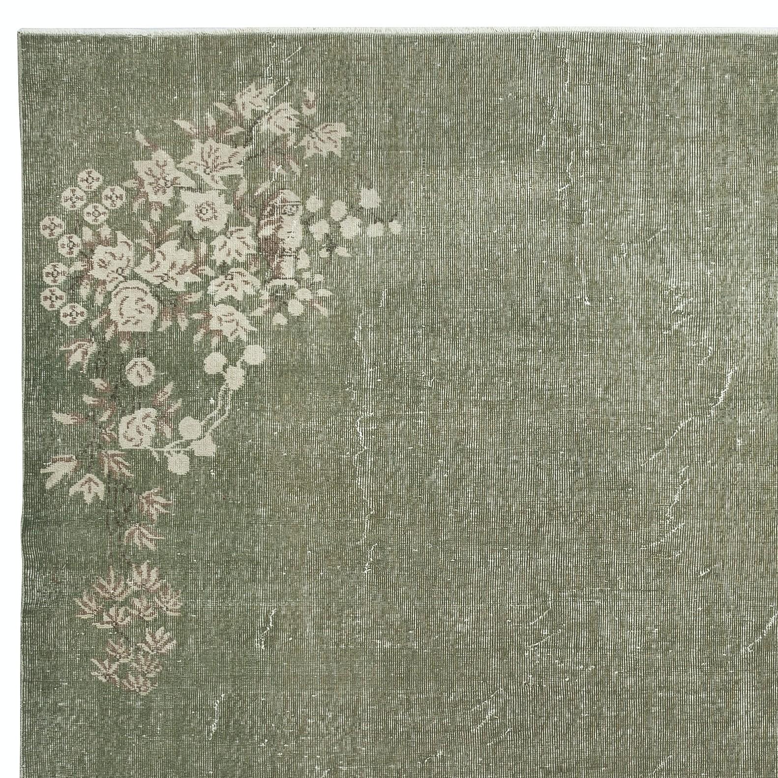 Hand-Knotted 7x10.5 Ft Chinese Art Deco Inspired Vintage Handmade Area Rug in Green Color For Sale