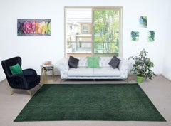 7x10.5 Ft Dark Green Color Wool Area Rug for Modern Interior, Handmade in Turkey