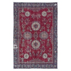 Tappeto orientale turco vintage Shabby Chic di 7x10.5 Ft con effetto distorto di colore rosso