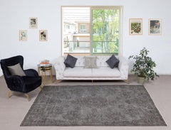 7x10.5 Ft Gray Overdyed Vintage Rug for Modern Interiors. Handknotted in Turkey