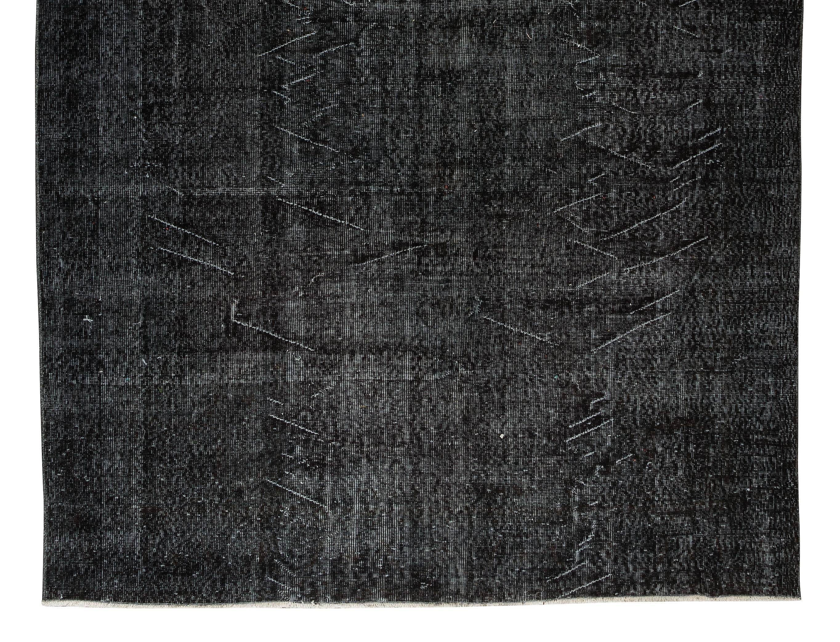 20th Century 7x10.5 Ft Handknotted Vintage Turkish Rug Over-Dyed in Black for Modern Interior For Sale