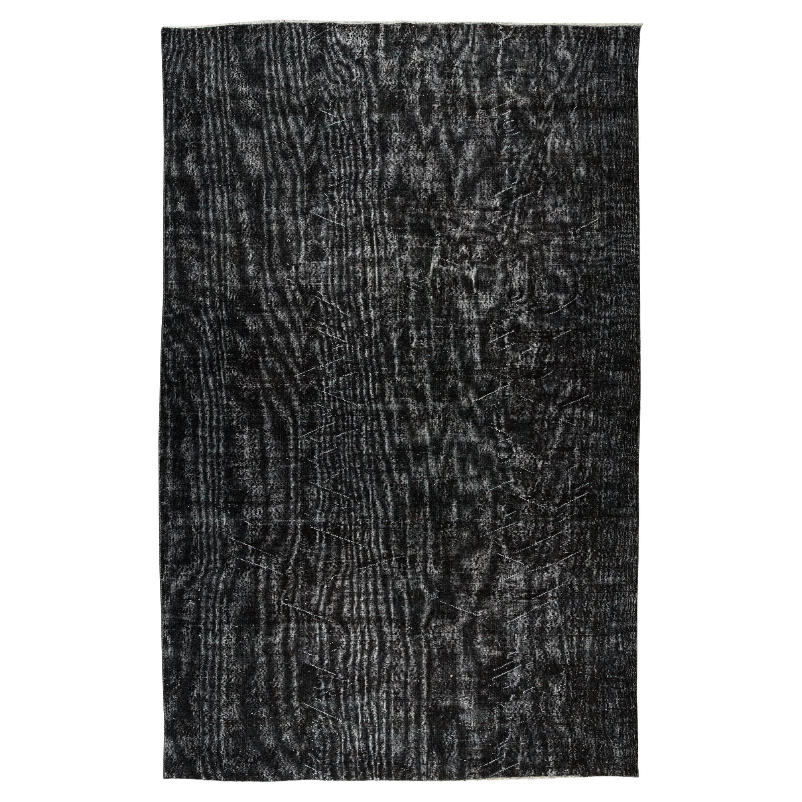 7x10.5 Ft Handknotted Vintage Turkish Rug Over-Dyed in Black for Modern Interior For Sale