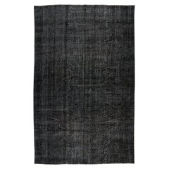 7x10.5 Ft Handknotted Vintage Turkish Rug Over-Dyed in Black for Modern Interior