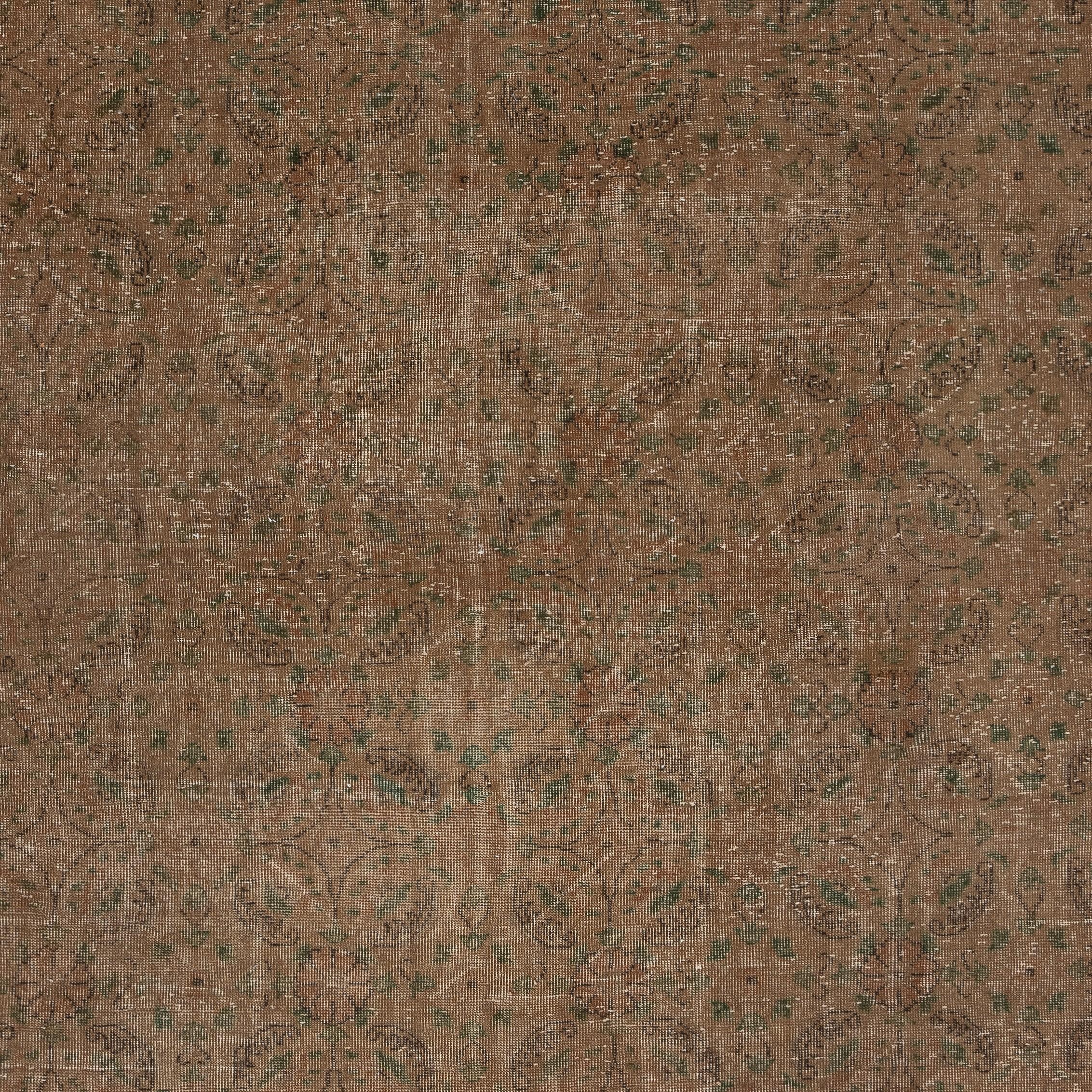 7x10,5 Fuß handgeknüpfter türkischer Vintage-Teppich Overdyed in Braun für moderne Innenräume (Türkisch) im Angebot