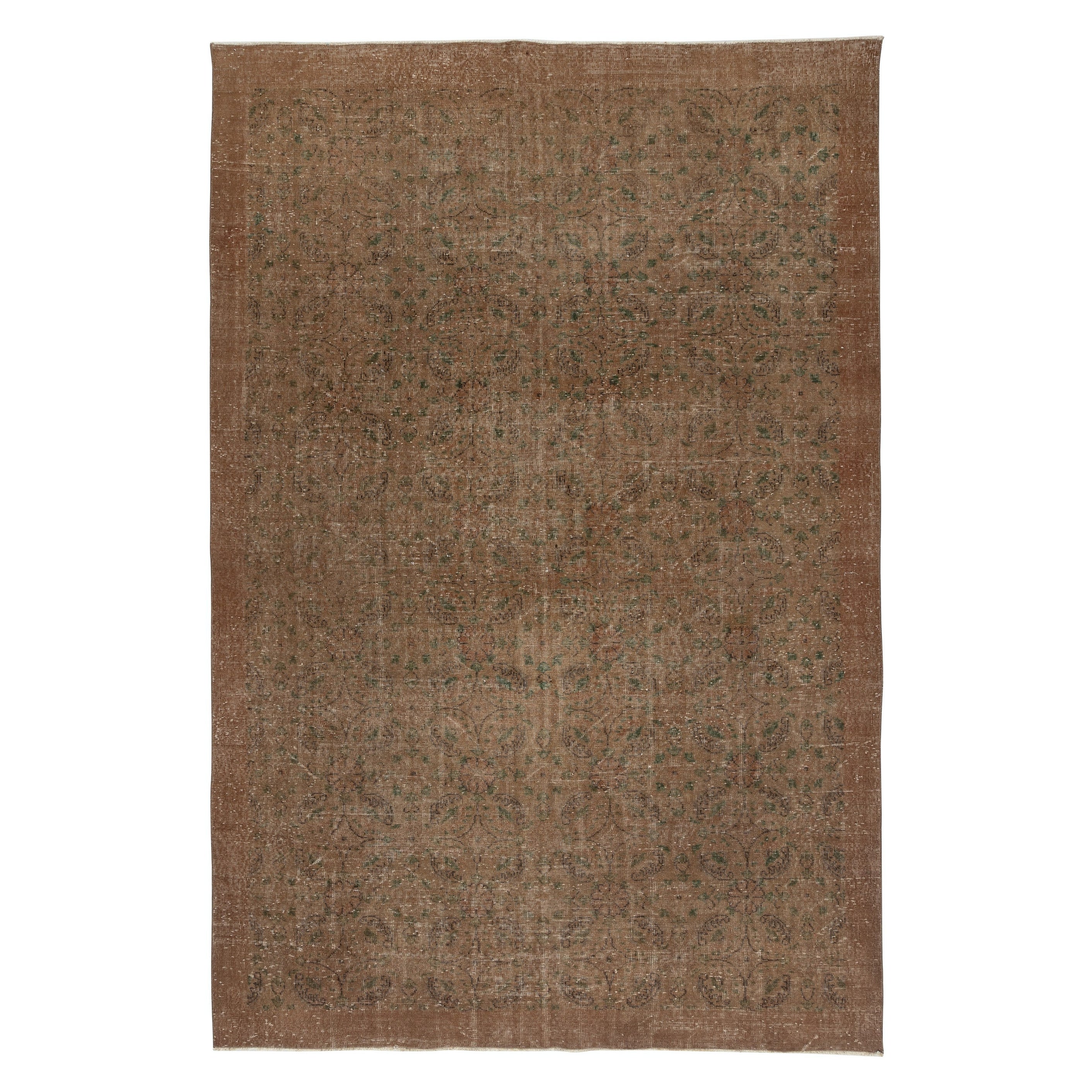 7x10,5 Fuß handgeknüpfter türkischer Vintage-Teppich Overdyed in Braun für moderne Innenräume