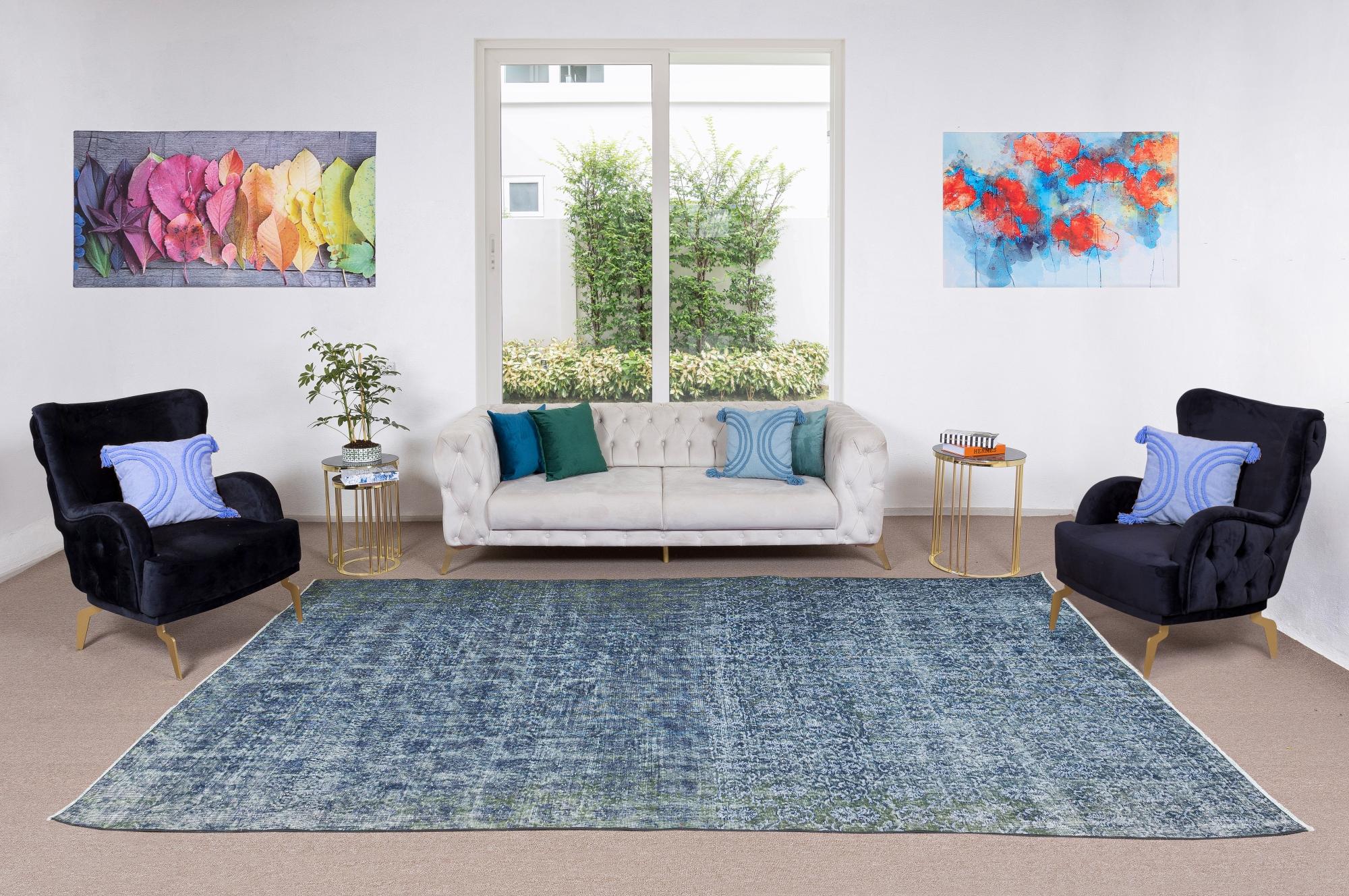 Our over-dyed rugs are all hand-knotted vintage pieces that are recreated in our workshop to cater to a wider range of interior design choices from modern to coastal, from industrial to rustic/cottage. These 50 to 70 year-old rugs were hand-knotted