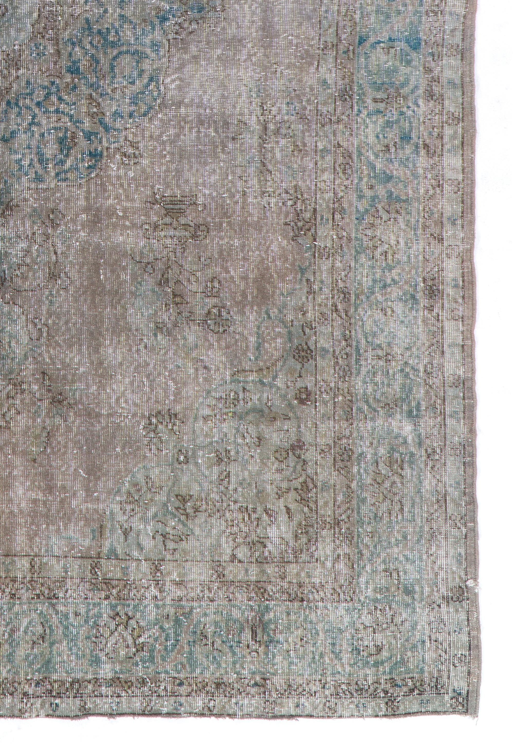 7x10.5 Ft Handmade Vintage Turkish Medallion Wool Rug in Gray, Teal Blue & Brown In Good Condition For Sale In Spring Valley, NY