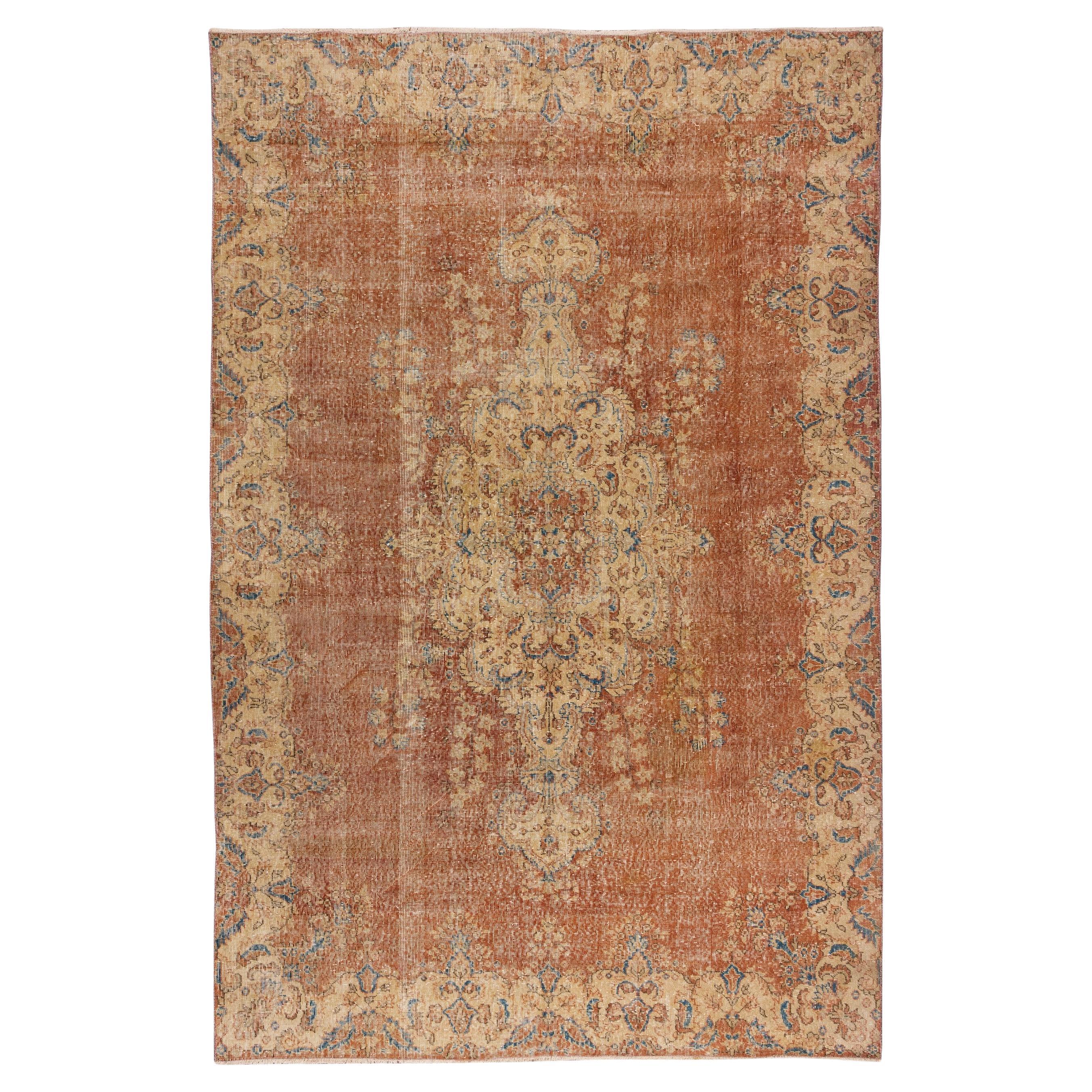 7x10,5 Ft Handgefertigter türkischer Vintage-Teppich mit Medaillon-Design, Bodenbezug
