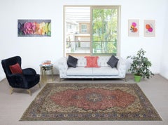 7x10.5 Ft Tapis turc fait à la main, couleur rouge Tapis vintage