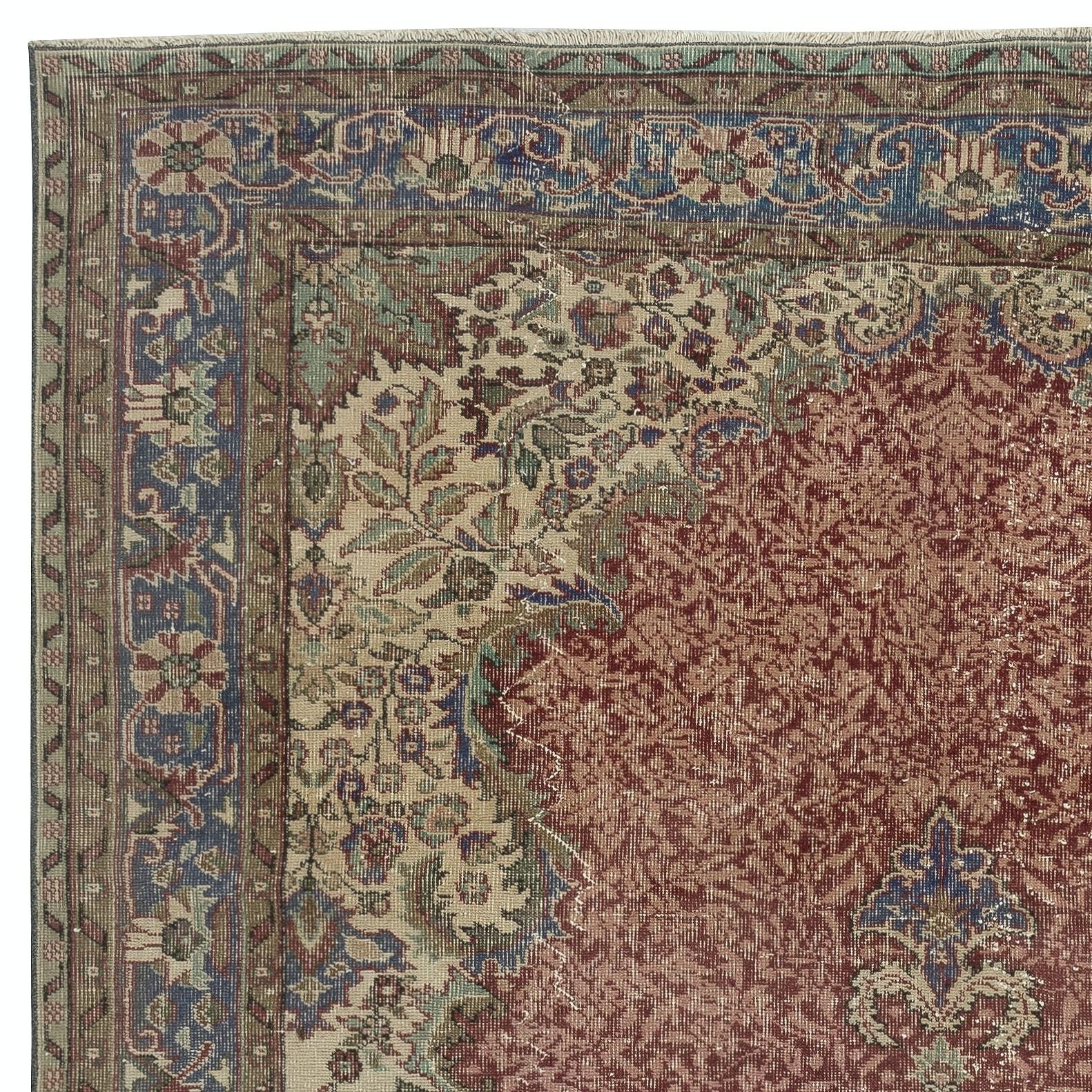 7x10,5 Ft Einzigartiger handgefertigter türkischer Teppich, roter Vintage-Teppich, handgefertigt (Türkisch) im Angebot