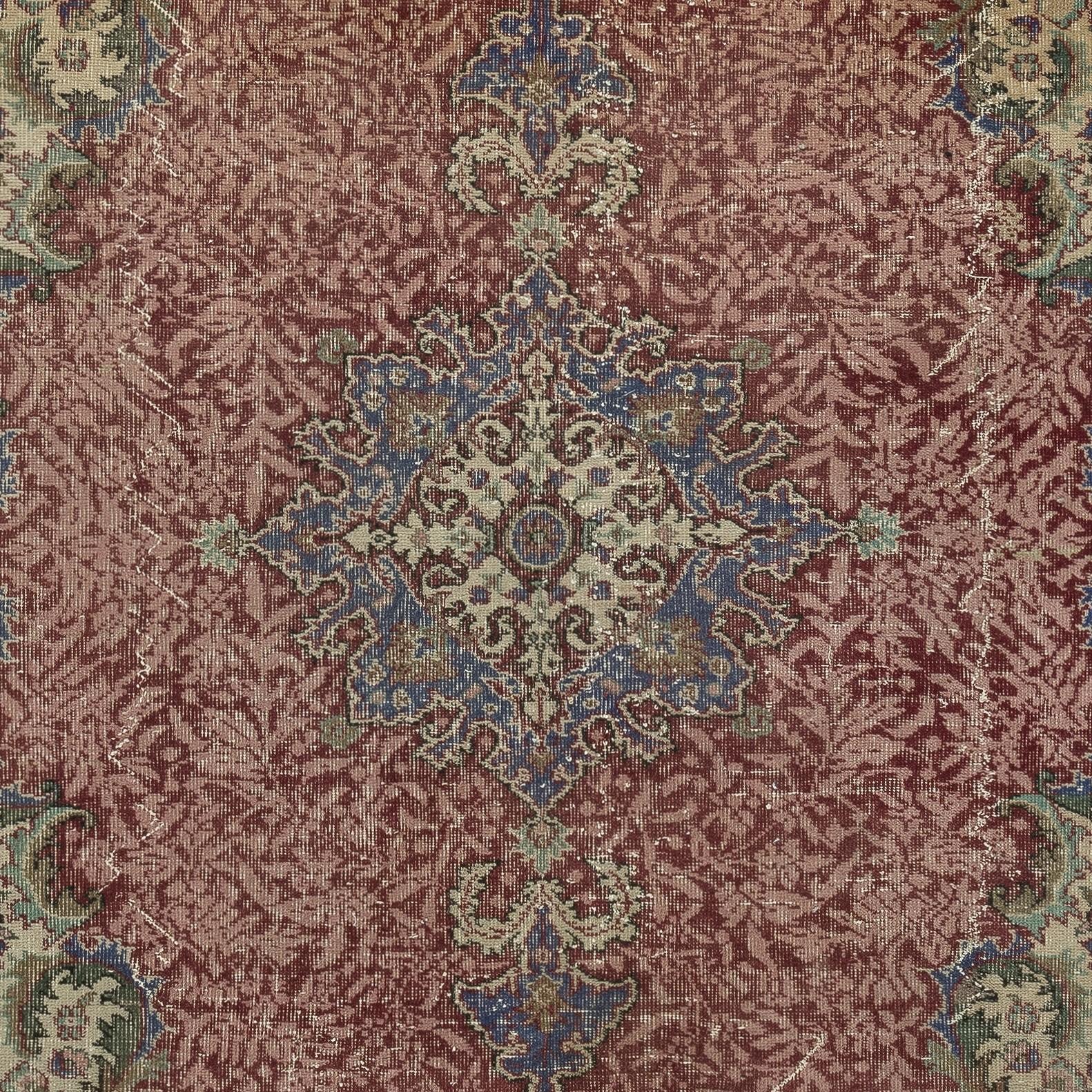7x10,5 Ft Einzigartiger handgefertigter türkischer Teppich, roter Vintage-Teppich, handgefertigt (Handgeknüpft) im Angebot