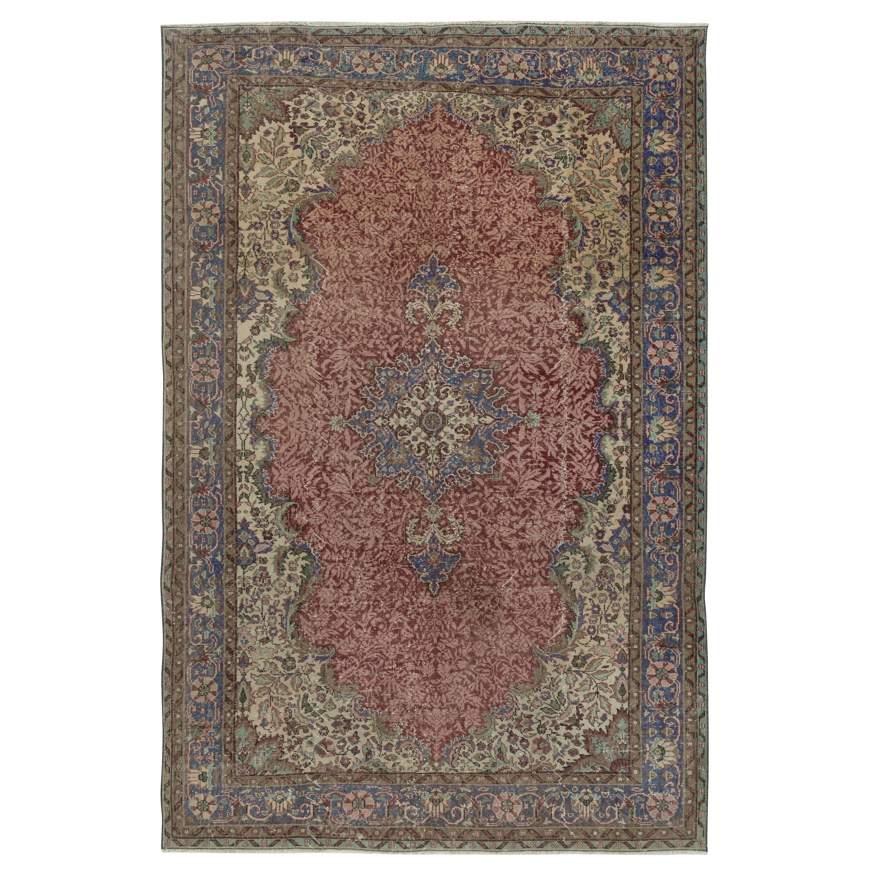 7x10,5 Ft Einzigartiger handgefertigter türkischer Teppich, roter Vintage-Teppich, handgefertigt