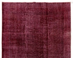 7x10.5 Ft Solid Burgundy Red Color Over-Dyed Vintage Rug. Wool Turkish Carpet