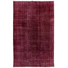 7x10.5 Ft Solid Burgundy Red Color Over-Dyed Vintage Rug. Wool Turkish Carpet