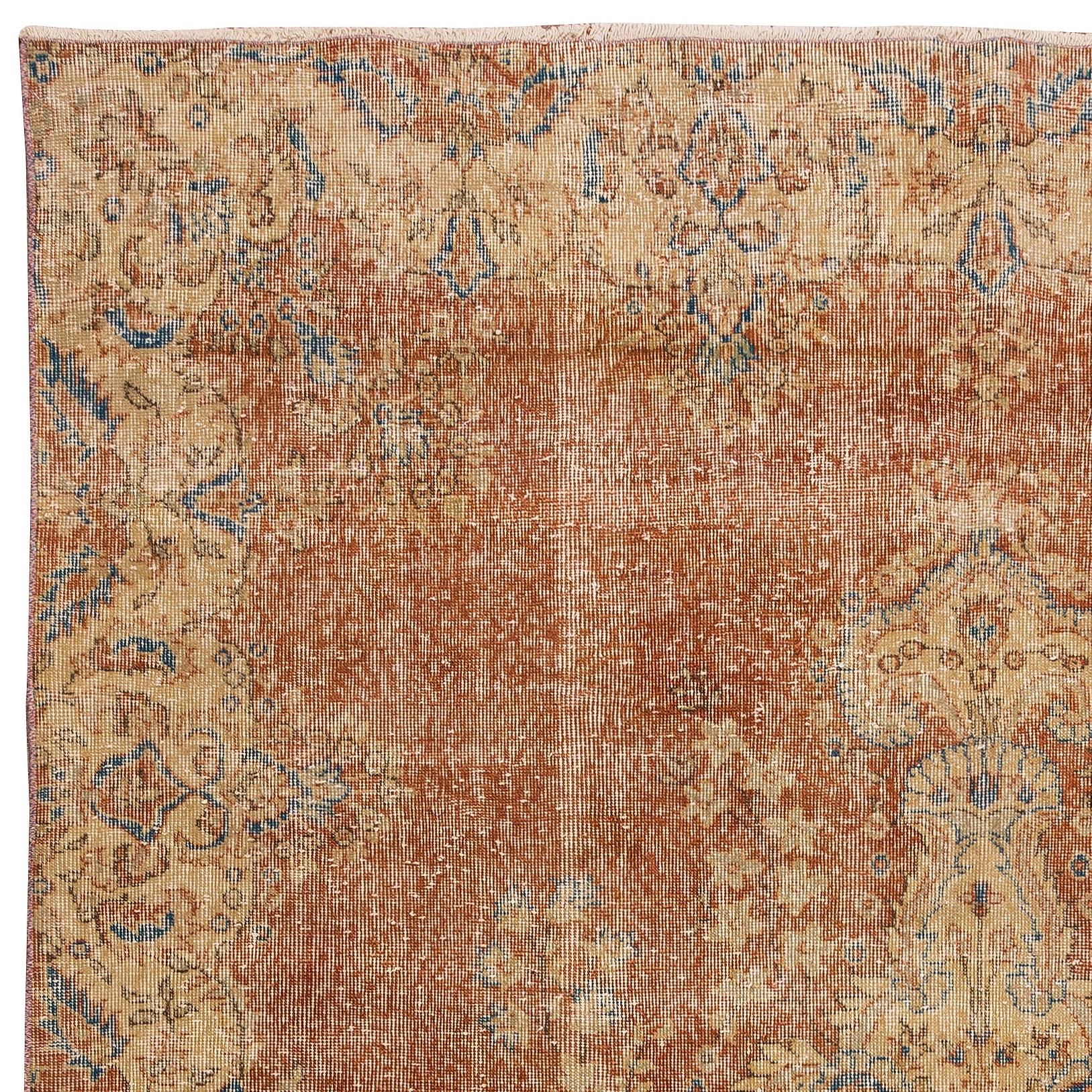 7x10,5 Ft handgefertigter türkischer Vintage-Teppich aus Wolle in weichem Rot & Beige (Türkisch) im Angebot