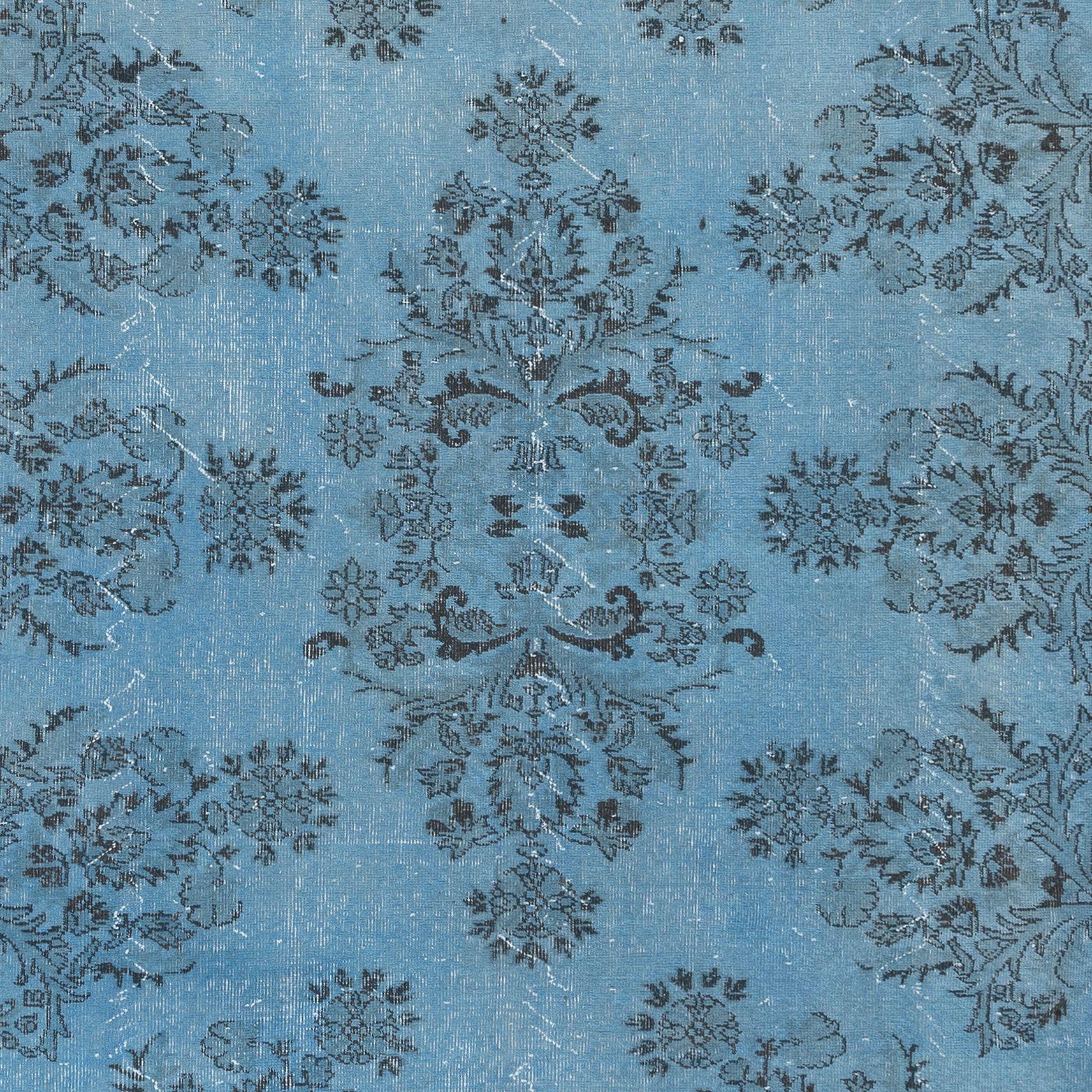 Hand-Woven 7x10.6 Ft Light Blue Modern Area Rug, Handmade Turkish Wool Living Room Carpet For Sale