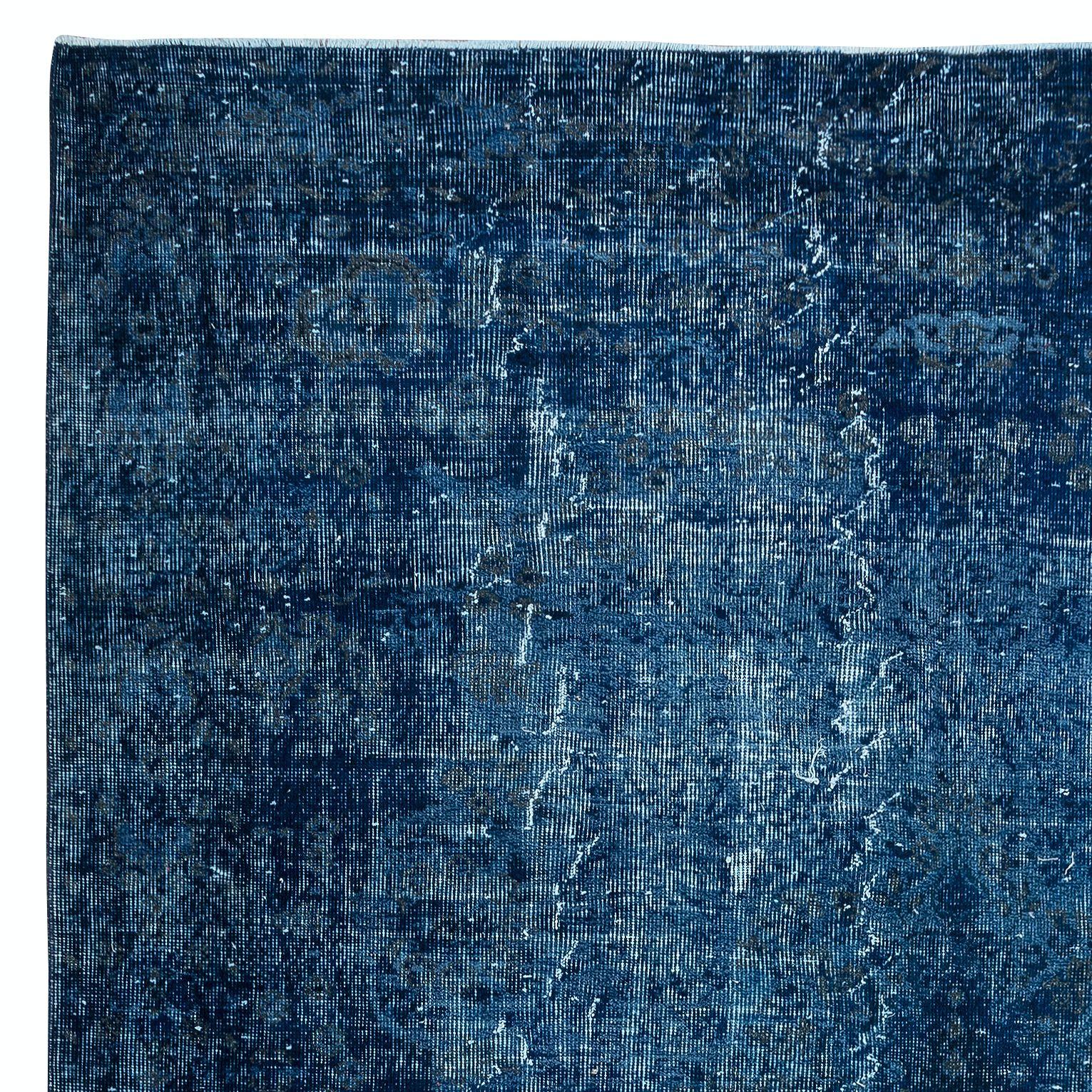 Turkish 7x10.6 Ft Modern Overdyed Hand Knotted Wool Blue Area Rug From Turkey For Sale