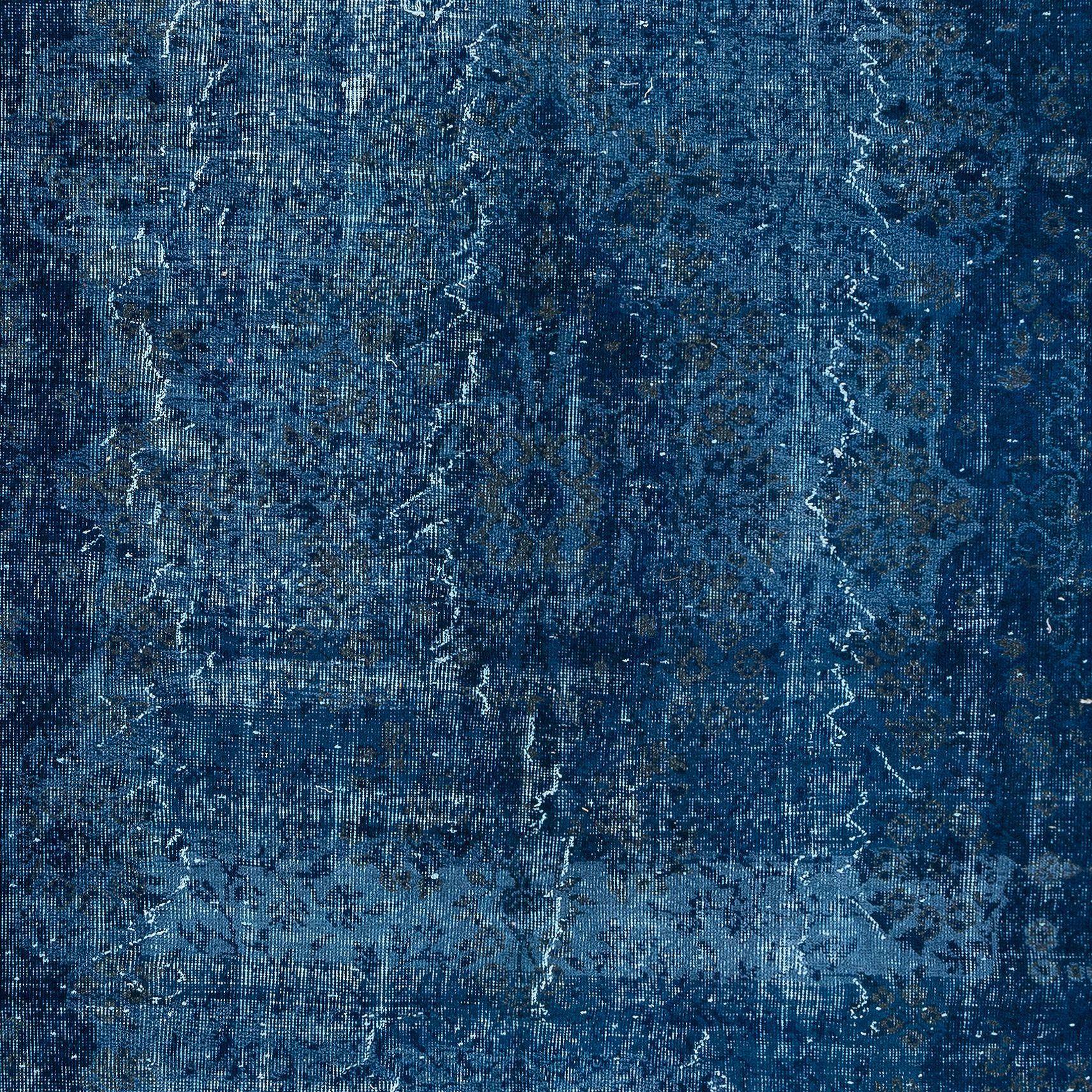 Hand-Woven 7x10.6 Ft Modern Overdyed Hand Knotted Wool Blue Area Rug From Turkey For Sale