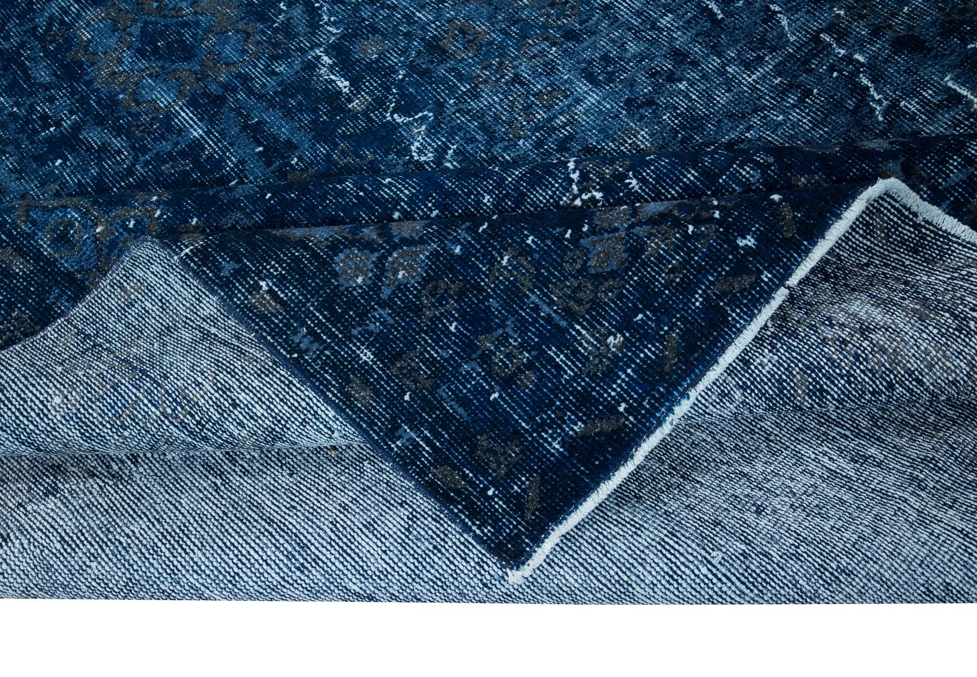7x10.6 Ft Modern Overdyed Hand Knotted Wool Blue Area Rug From Turkey In Good Condition For Sale In Philadelphia, PA