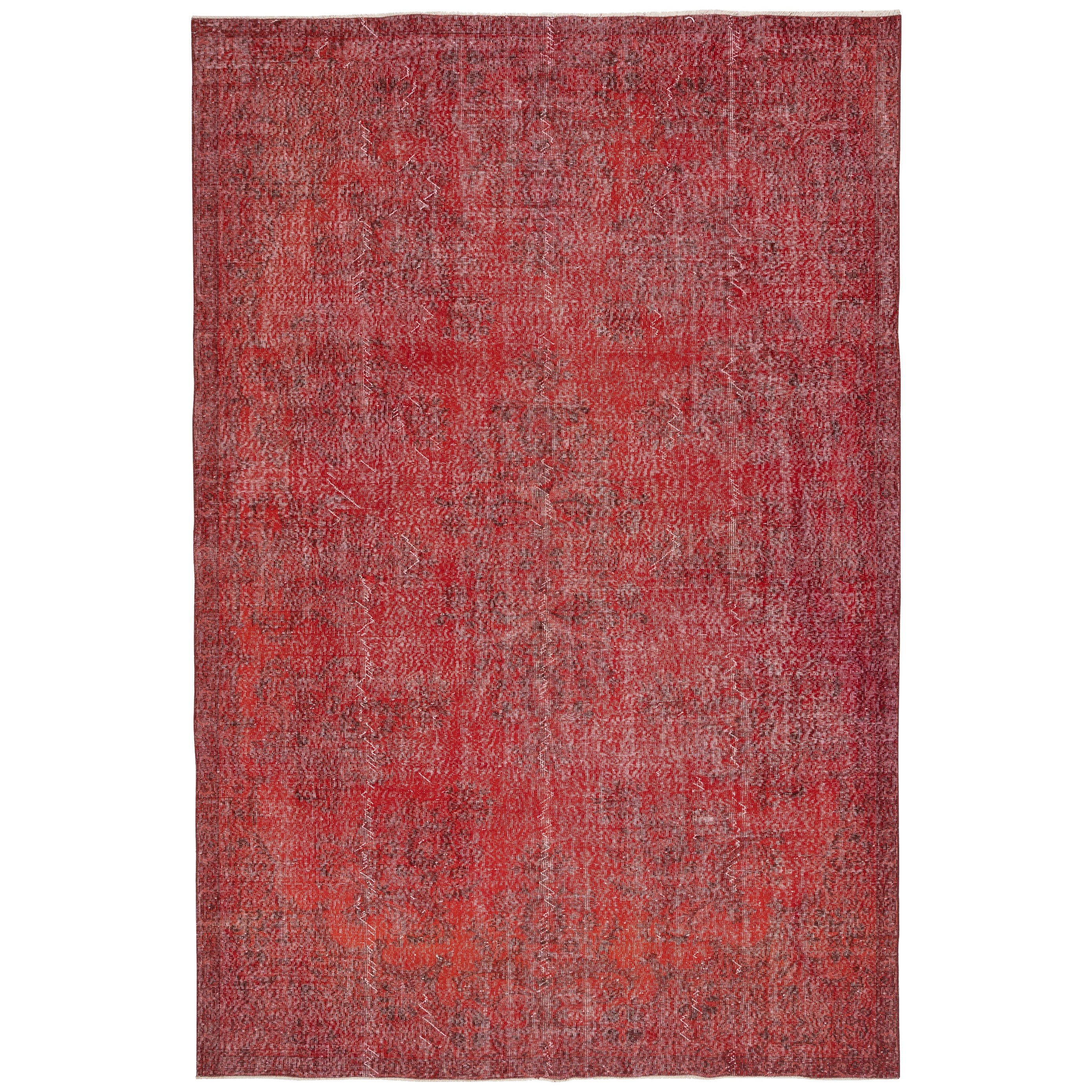 7x10.6 Ft Rot überfärbter Vintage Teppich, handgeknüpft in der Türkei für moderne Interieurs