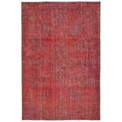 7x10.6 Ft Rot überfärbter Vintage Teppich, handgeknüpft in der Türkei für moderne Interieurs