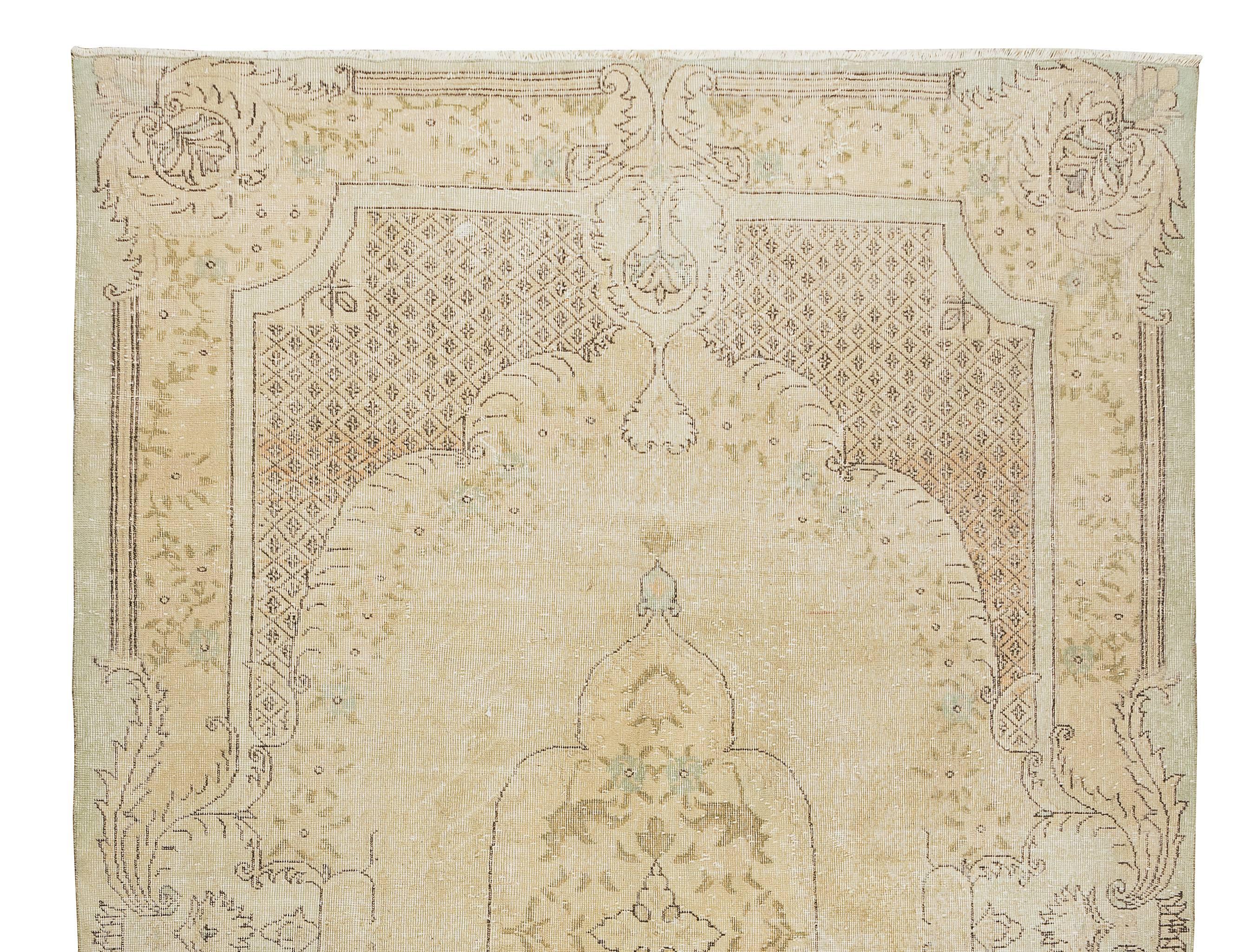 7x10.6 Ft Handgefertigter antiker gewaschener Oushak-Teppich im Vintage-Stil für das Wohnzimmer (Handgeknüpft) im Angebot