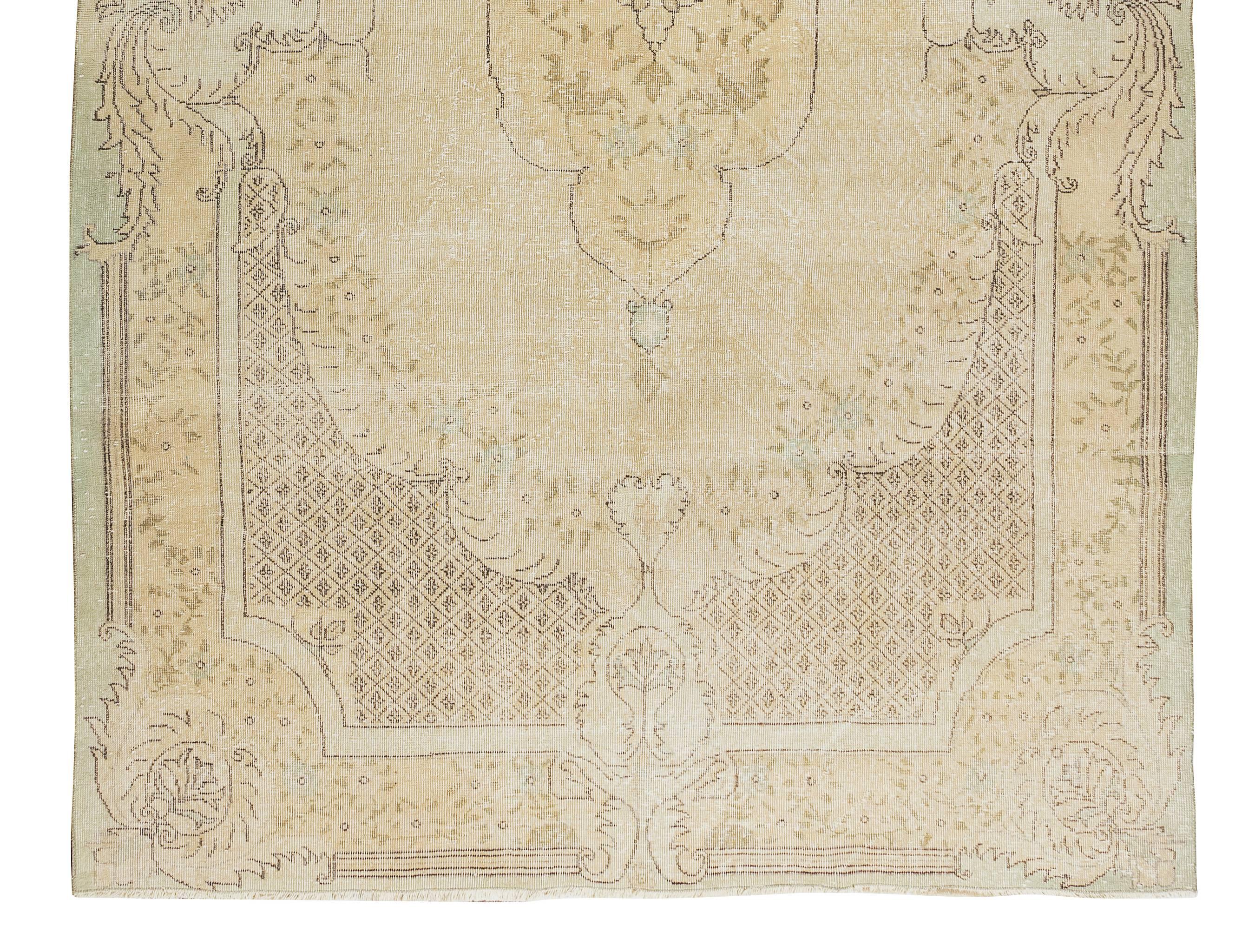 7x10.6 Ft Handgefertigter antiker gewaschener Oushak-Teppich im Vintage-Stil für das Wohnzimmer im Zustand „Gut“ im Angebot in Philadelphia, PA