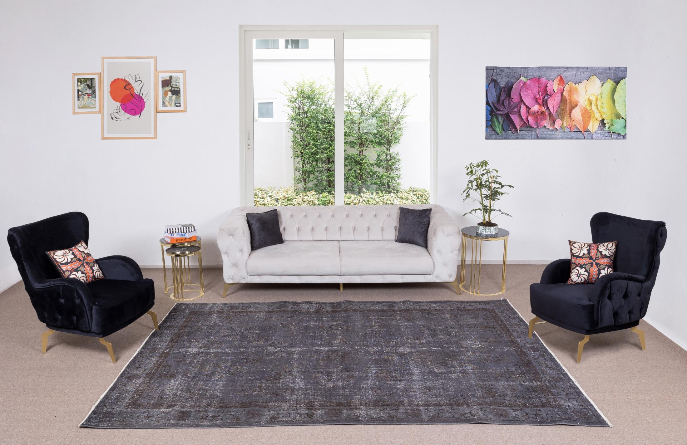 Alfombra Gris Moderna para Sala de Estar, Alfombra Turca Hecha a Mano 7x10.7 ft Anudado a mano en venta