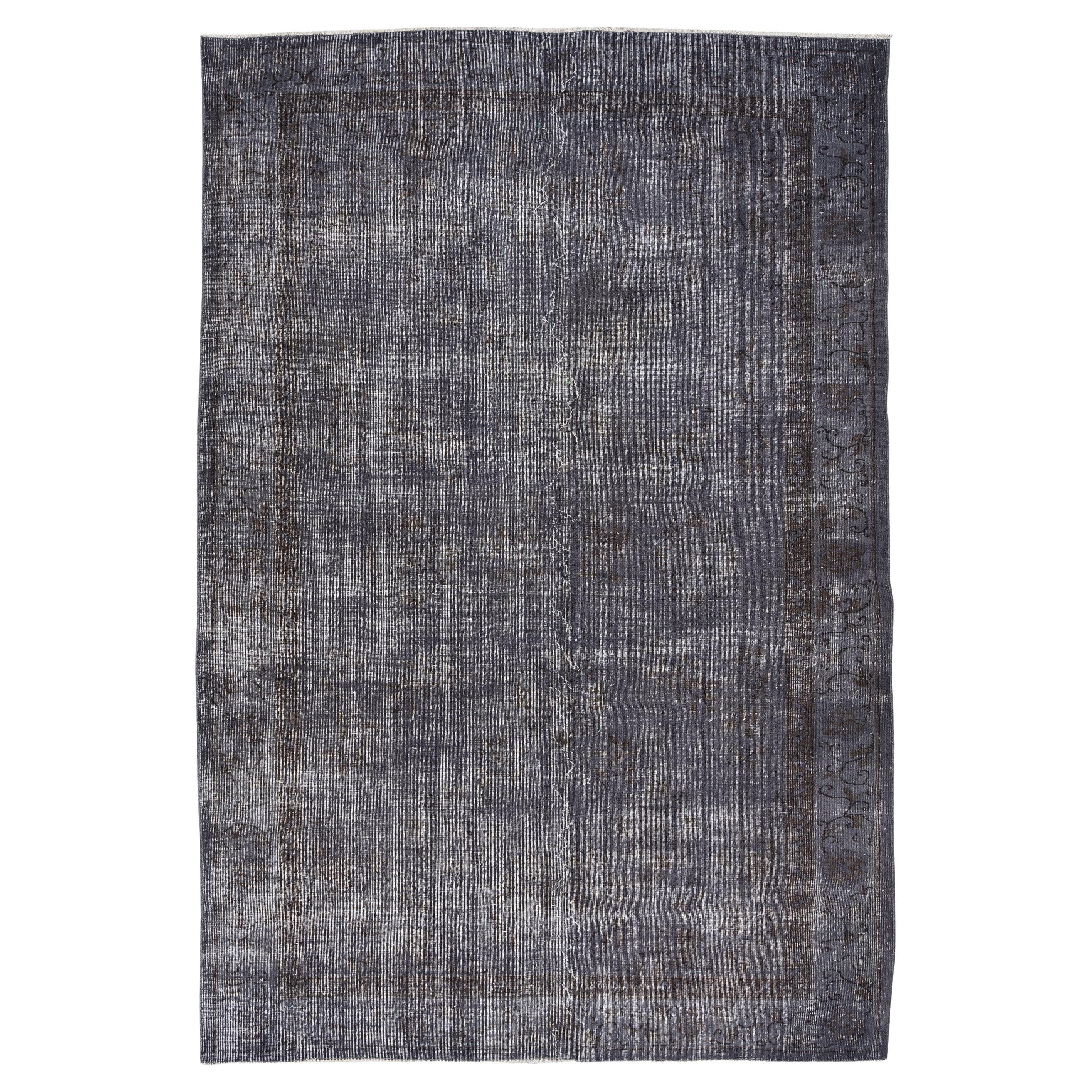 Tapis gris moderne 7x10.7 Ft, revêtement de sol en laine, tapis turc fait à la main des années 1960