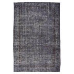 Modern Gray Rug, Woolen Floor Covering, Handmade 1960s Turkish Carpet