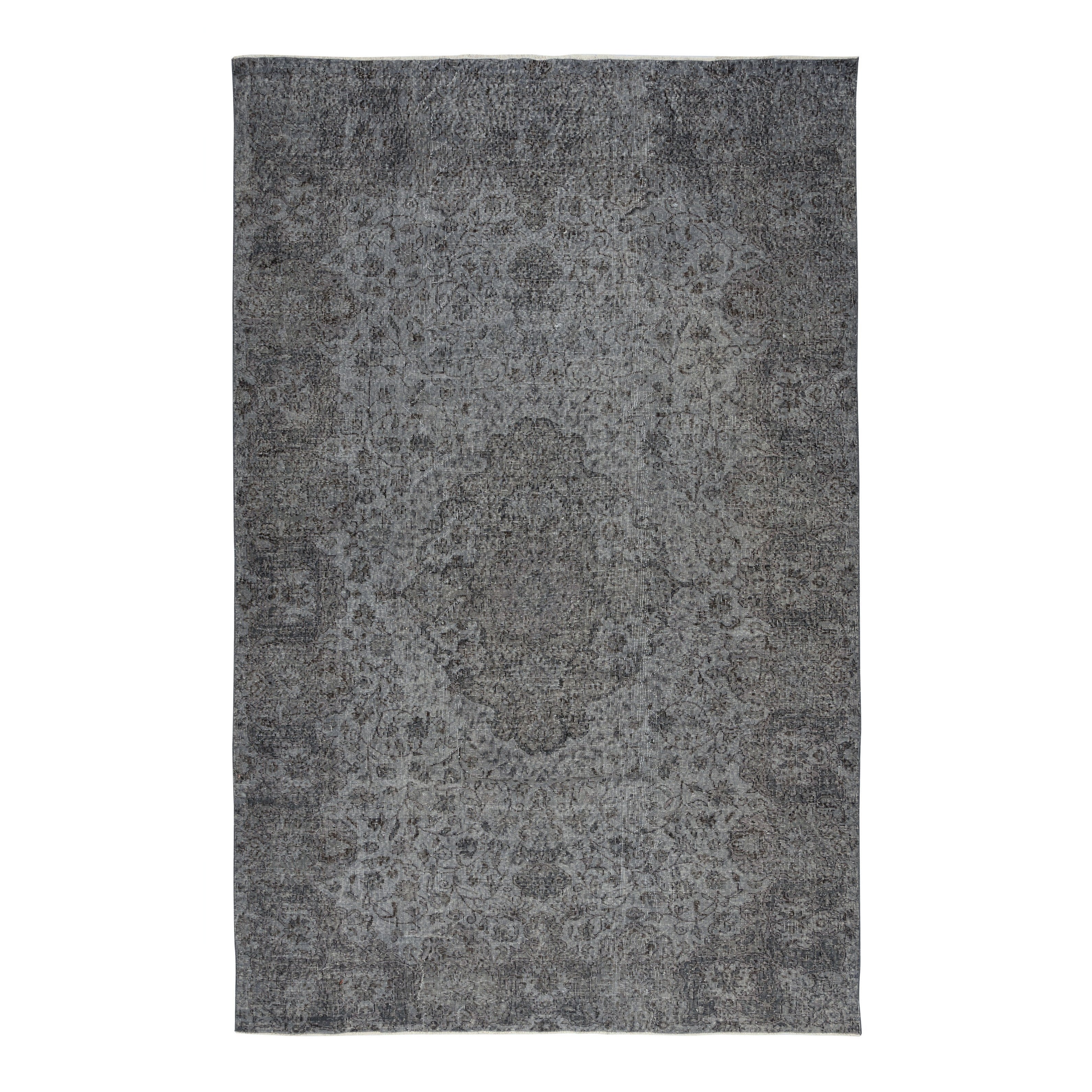 Tappeto in lana turca fatto a mano 7x10.8 Ft. Tappeto grigio sovratinto vintage per una casa moderna