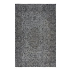 Tappeto in lana turca fatto a mano 7x10.8 Ft. Tappeto grigio sovratinto vintage per una casa moderna