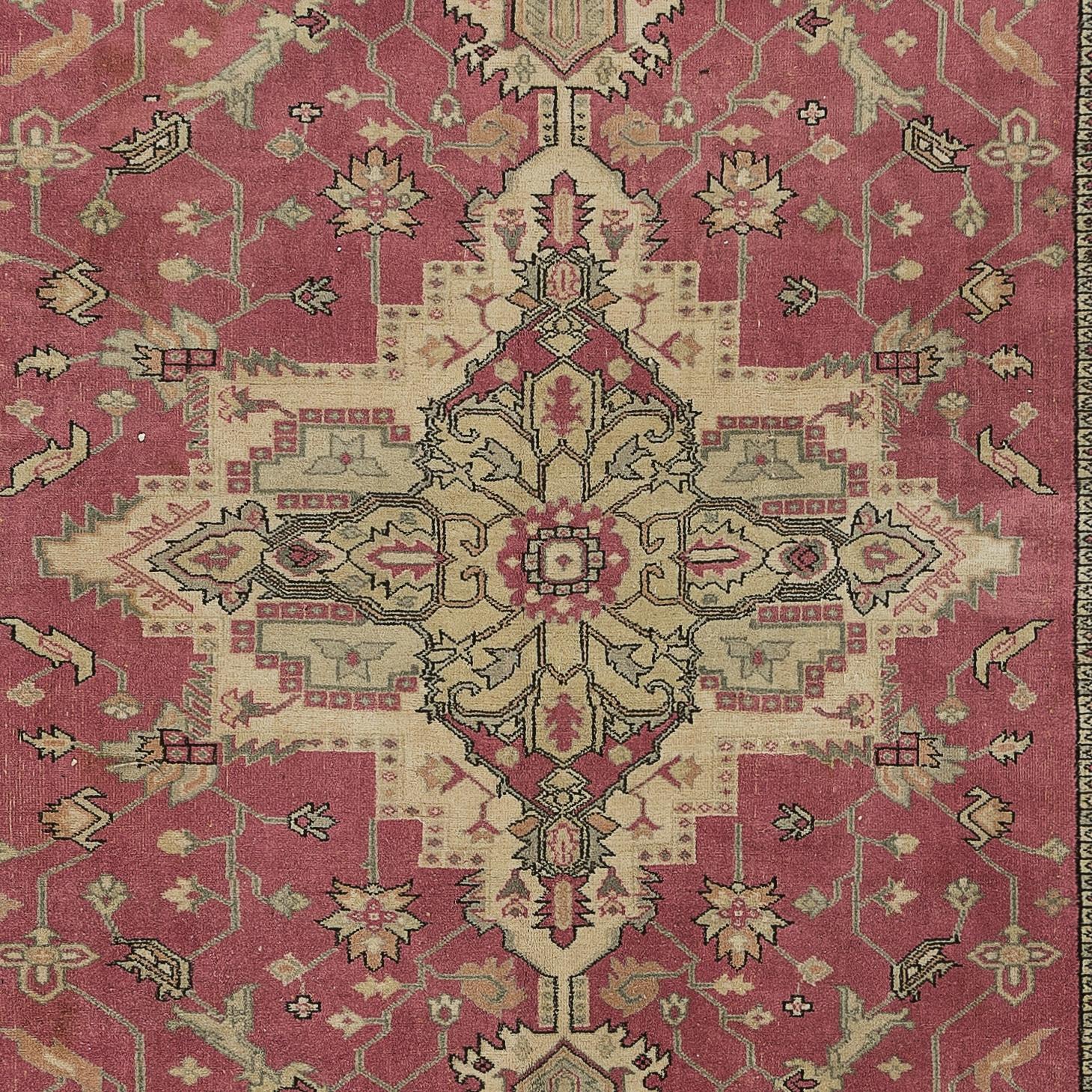 Hand-Knotted 7x10.8 Ft Turkish Handmade Unique Rug, Vintage Carpet with Medallion Design For Sale