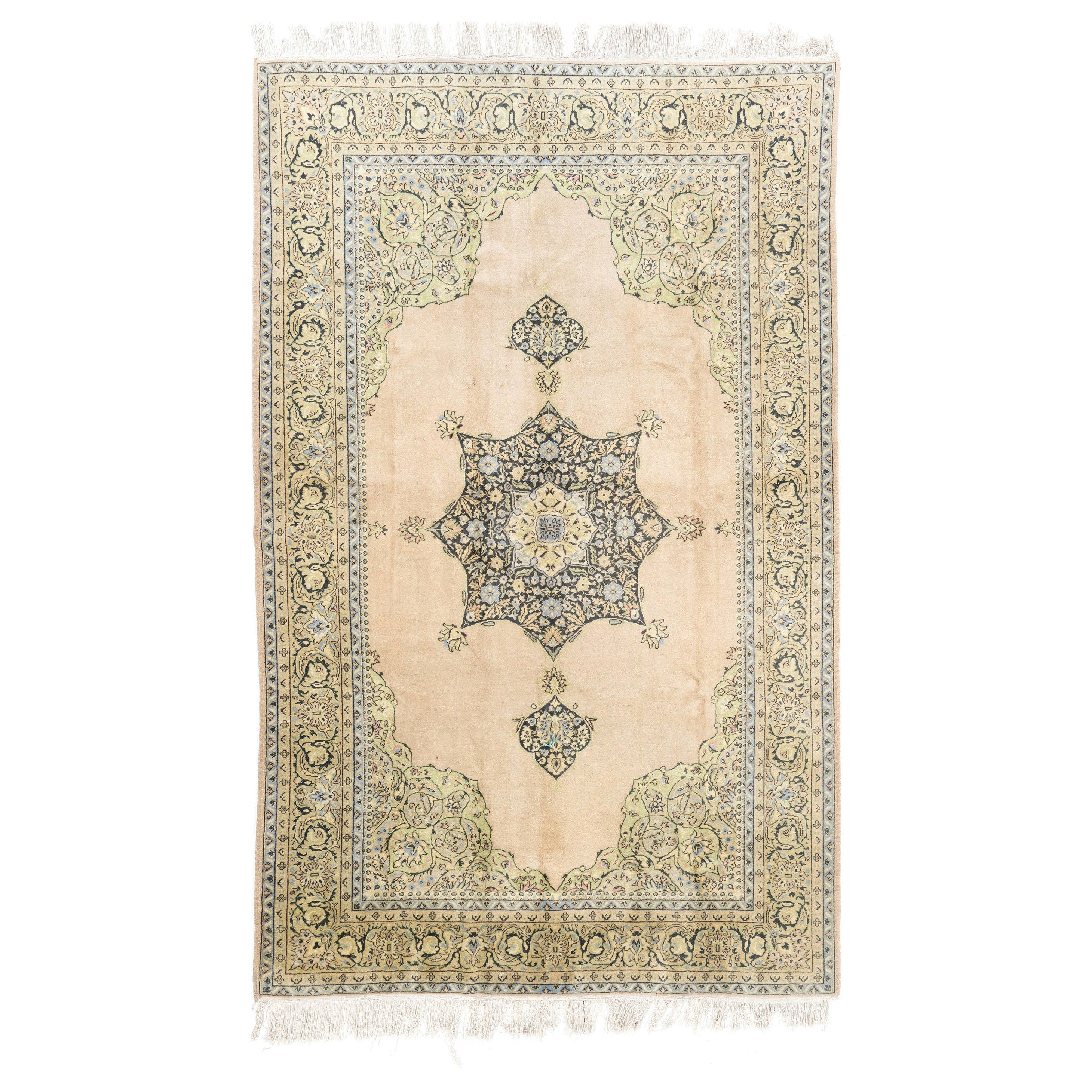 Tappeto vintage Ladik turco annodato a mano 7x10.8 Ft, morbido vello di lana, ottime condizioni in vendita