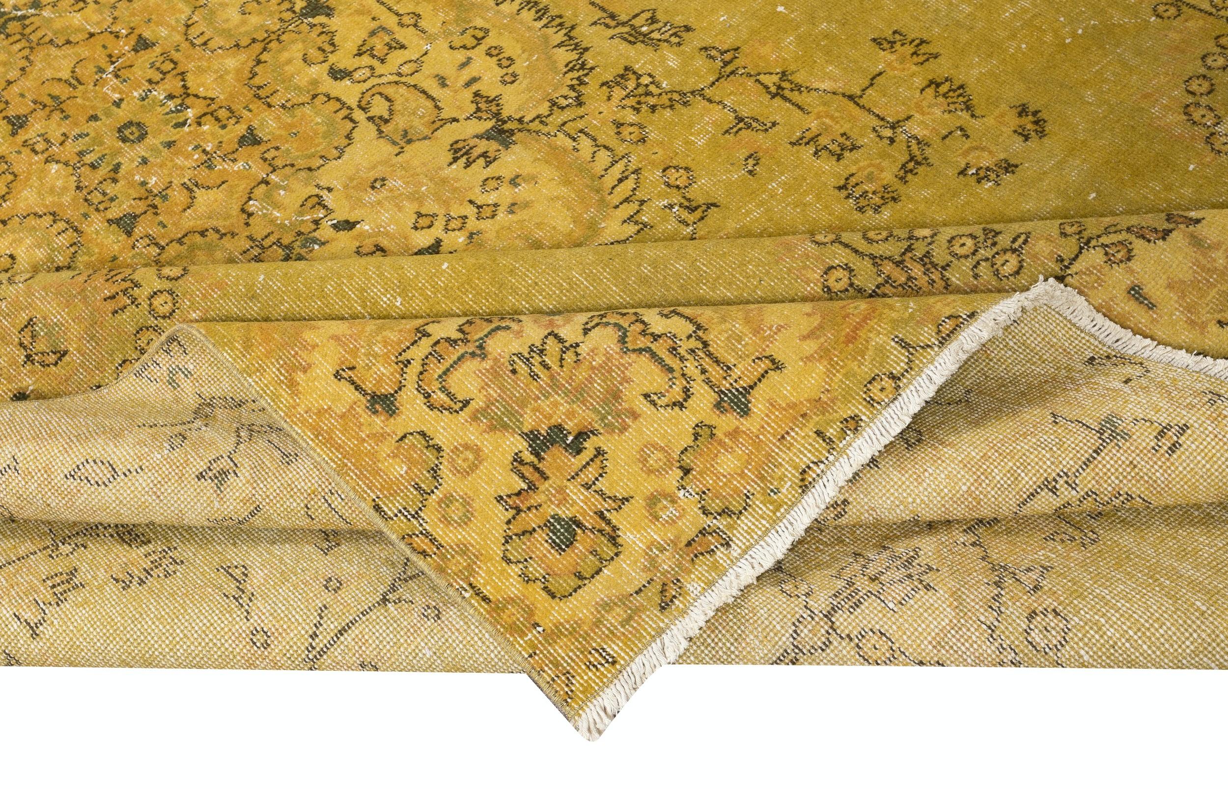 Modern 7x10.8 Ft Yellow Hand Knotted Turkish Area Rug. Medallion Design Large Carpet For Sale