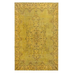 7x10.8 Ft Yellow Hand Knots Rugs. Grand tapis à motif de médaillon