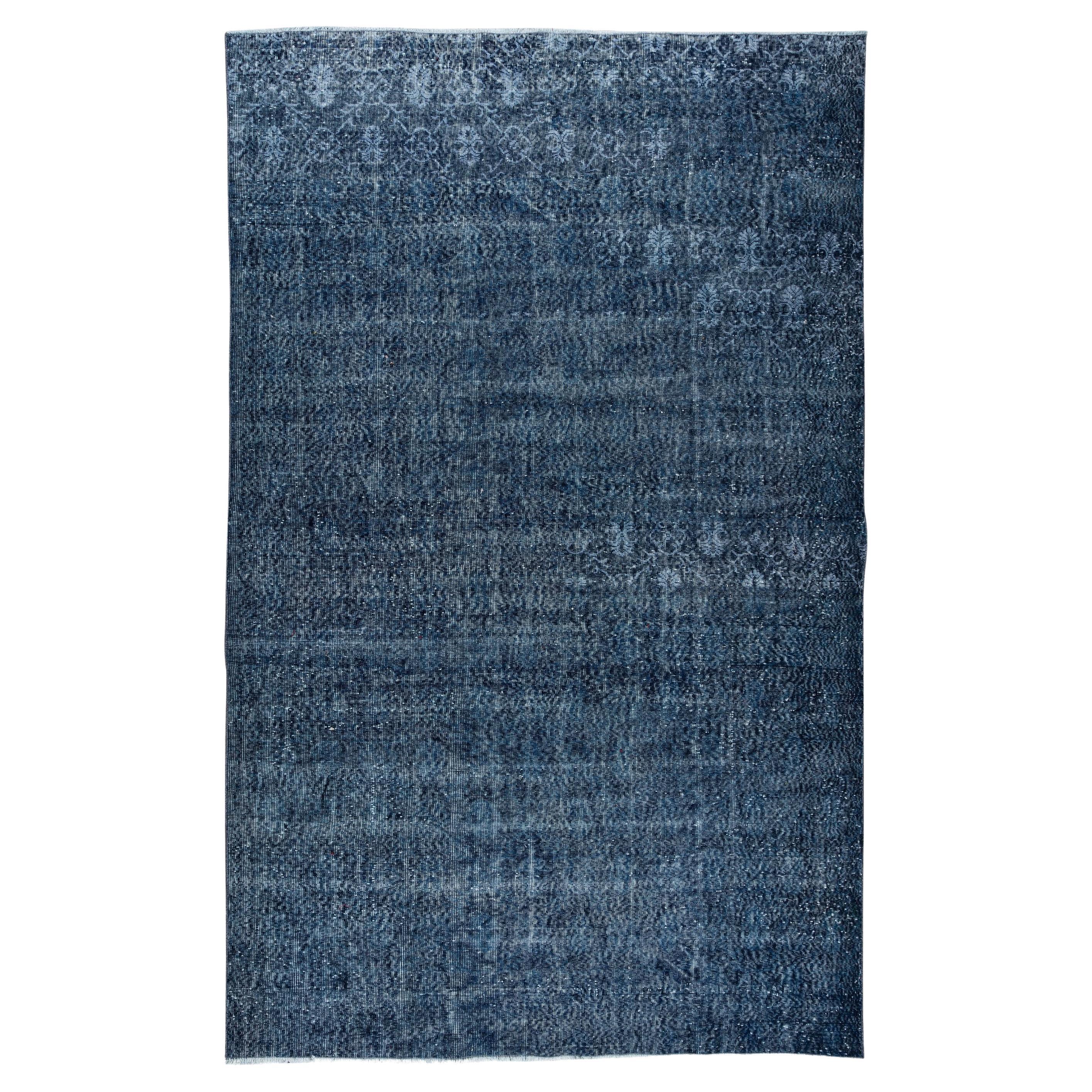7x11 Ft Handgefertigter türkischer Vintage-Teppich in Marineblau für Moderne Inneneinrichtung