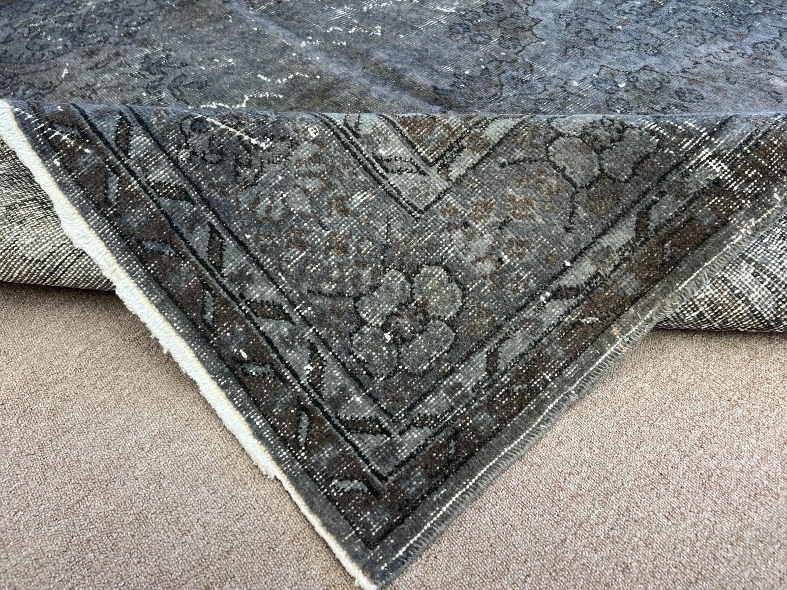 Hand-Knotted 7x11 Ft Handmade Turkish Wool Area Rug in Gray and Brown. Modern Upcycled Carpet For Sale