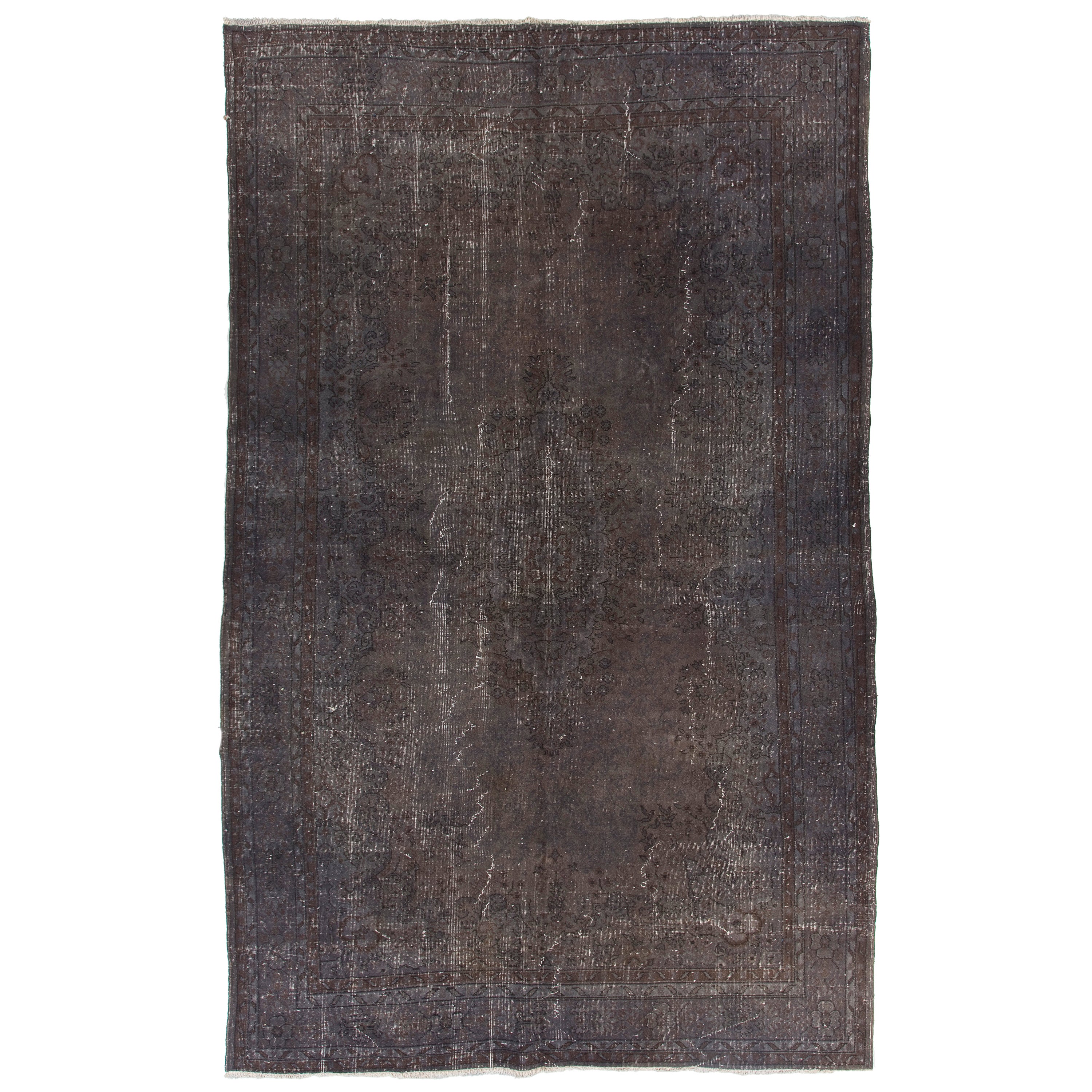 Tappeto di lana turca 7x11 Ft fatto a mano in grigio e marrone. Tappeto moderno riciclato