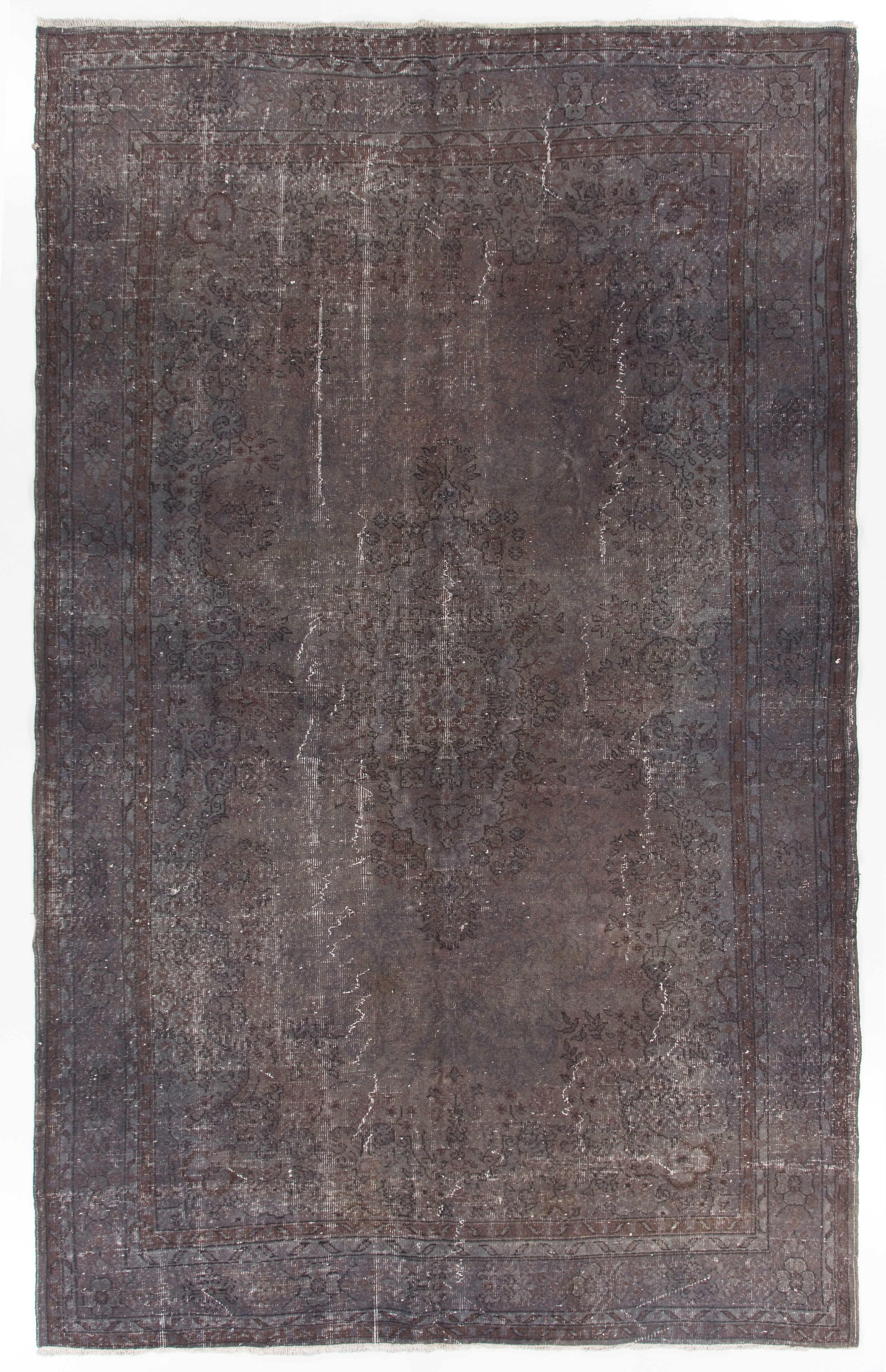 7x11 Fuß handgefertigter türkischer Wollteppich in Grau und Brown. Modern Upcycelte Teppiche