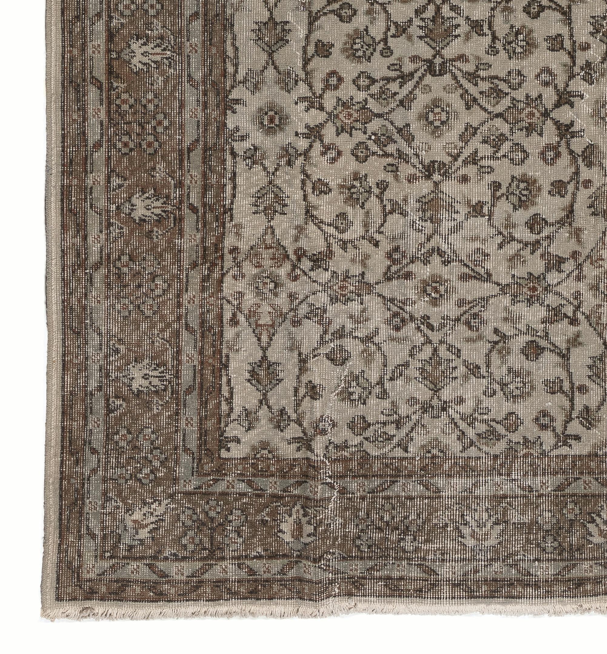 Hand-Knotted 7x11 Ft Handmade Vintage Anatolian Area Rug. Floral Modern Wool Carpet in Gray For Sale