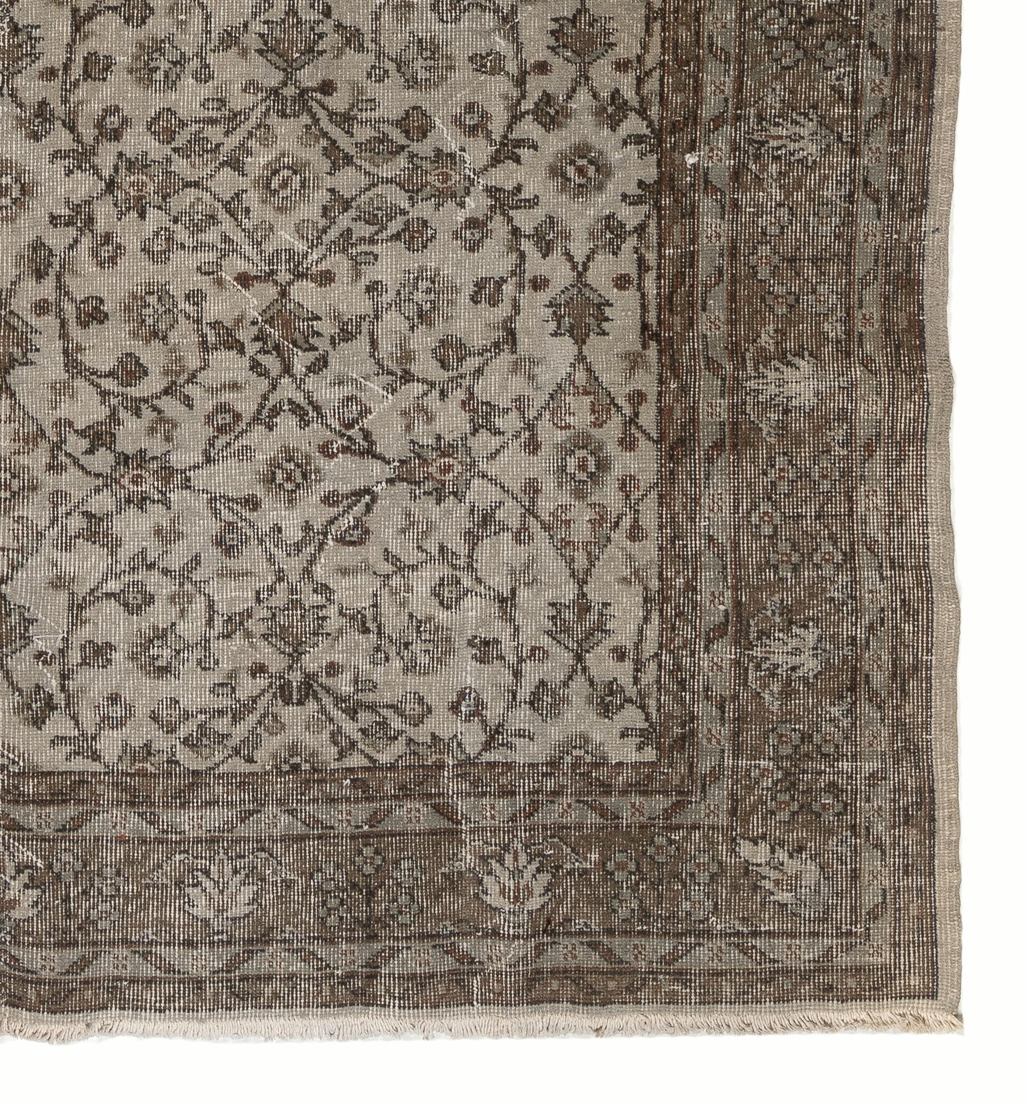 7x11 Ft Handmade Vintage Anatolian Area Rug. Floral Modern Wool Carpet in Gray In Good Condition For Sale In Philadelphia, PA