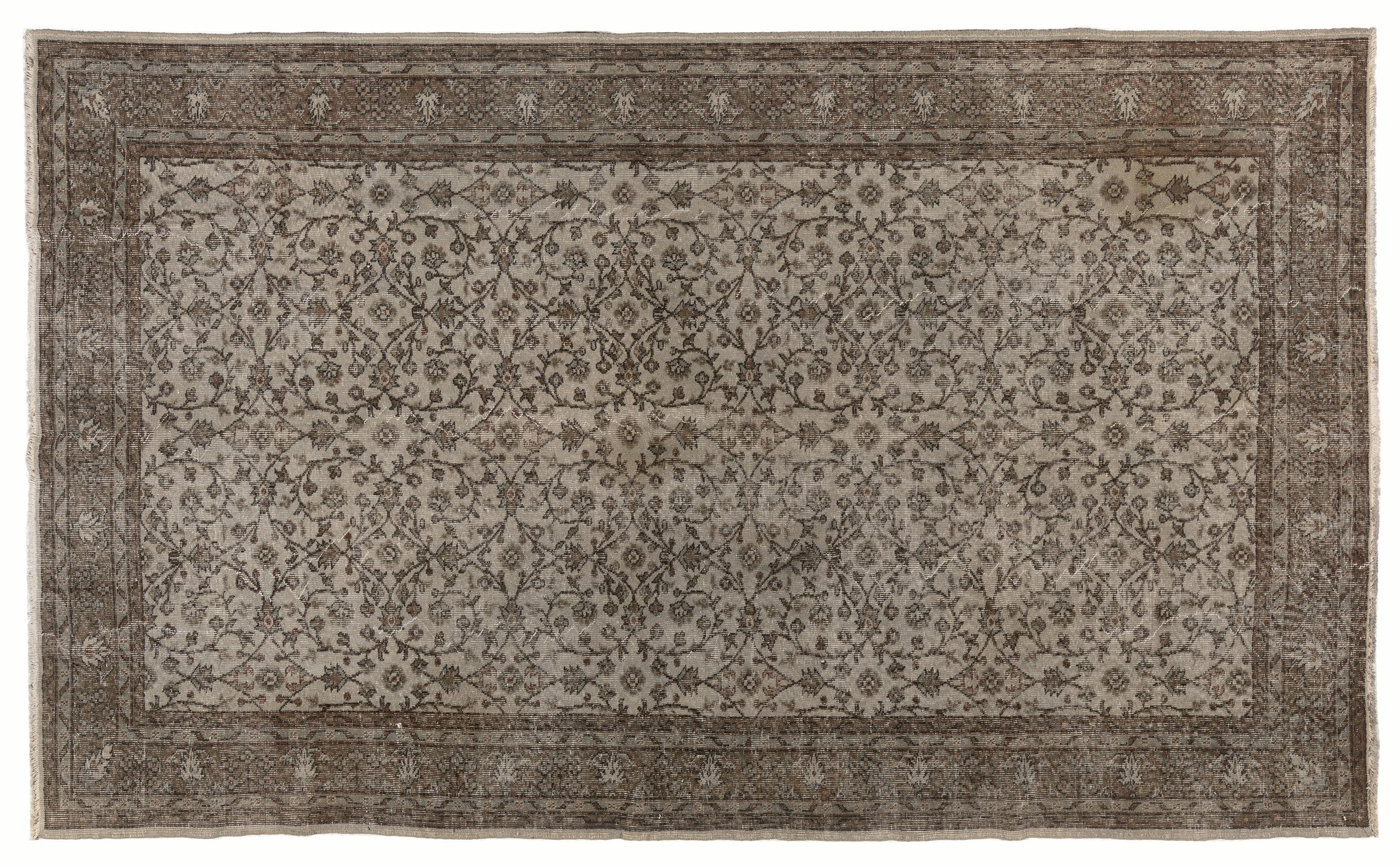 Cotton 7x11 Ft Handmade Vintage Anatolian Area Rug. Floral Modern Wool Carpet in Gray For Sale