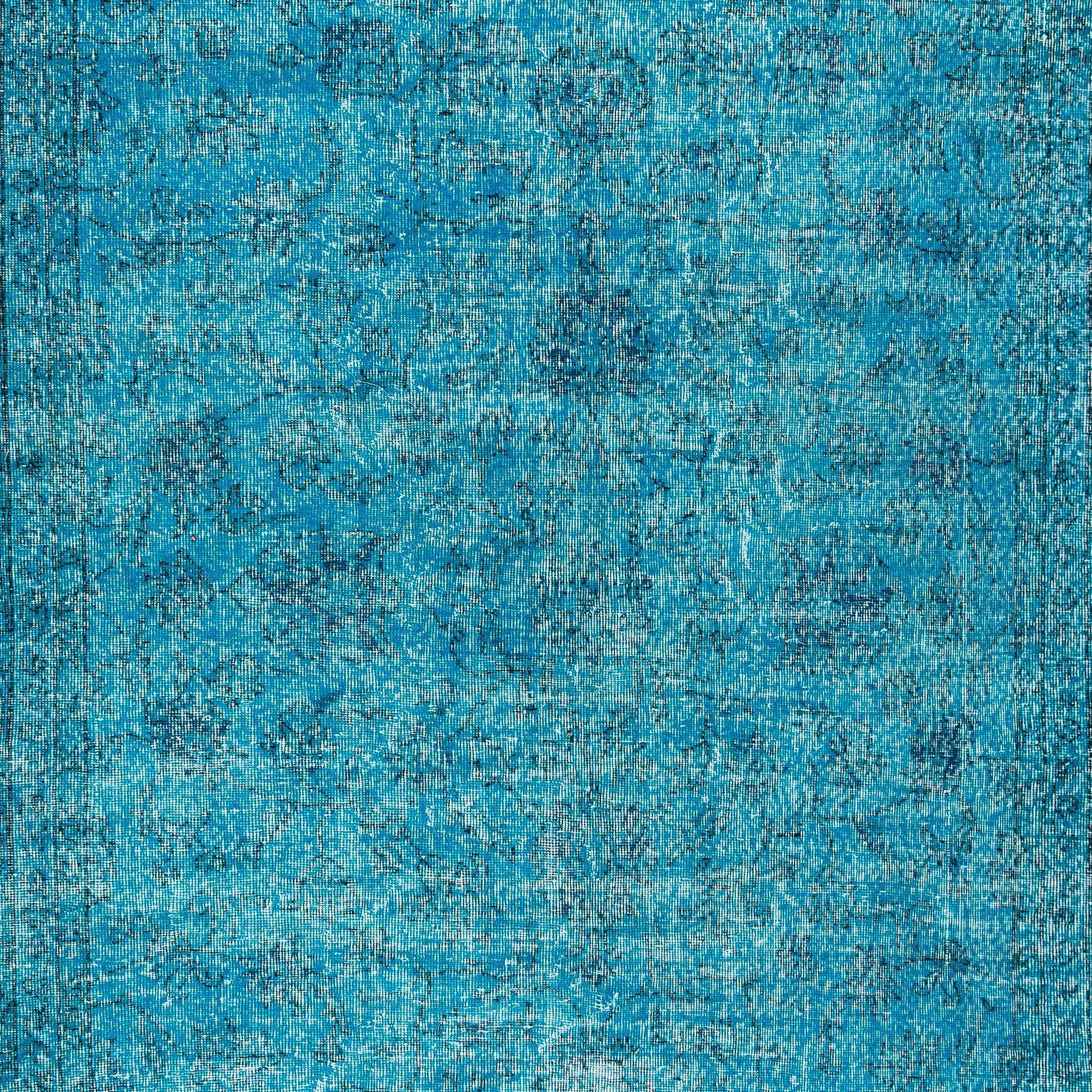 7x11 Ft Handmade Vintage Turkish Area Rug in Teal Blue for Contemporary Interior In Good Condition For Sale In Philadelphia, PA