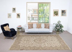 Tappeto per l'area beige vintage turco fatto a mano 7x11 Ft. Tappeto in lana e cotone Nature