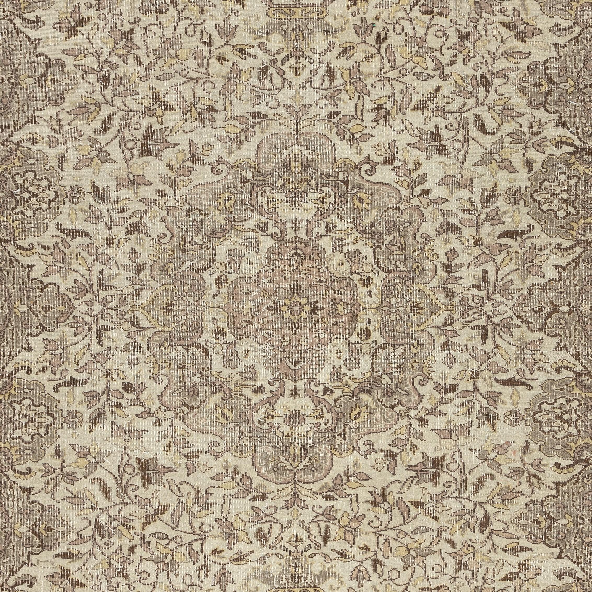 7x11 Ft Handmade Vintage Türkisch Beige Area Rug. Teppich aus natürlicher Wolle und Baumwolle (Handgeknüpft) im Angebot