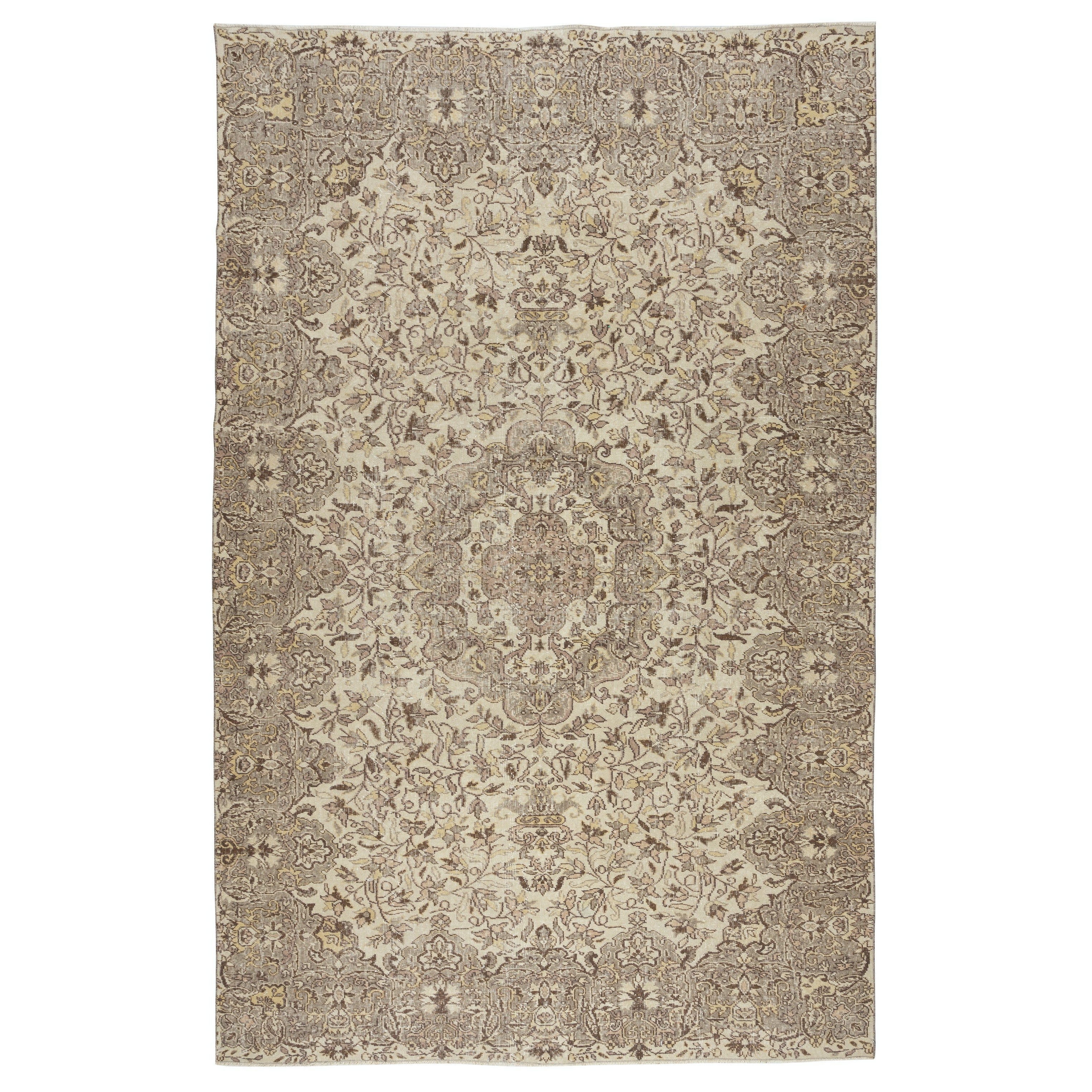 7x11 Ft Handmade Vintage Türkisch Beige Area Rug. Teppich aus natürlicher Wolle und Baumwolle